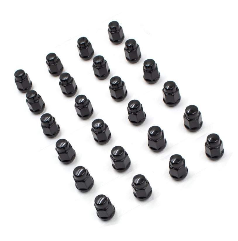 Wheel Accessories Parts 24 Pcs 1/2'-20 Thread Bulge Acorn 35Mm 1.38' Long Lug Nuts Black Chrome 13/16' 21Mm Hex Fits 1991-2005 Dodge Dakota | 1998-2003 Durango | 1992-2017 Viper