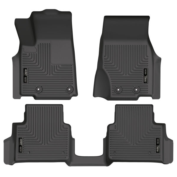 Husky Liners Weatherbeater Floor Mats | Fits 2021-2024 Jeep Grand Cherokee L W/2Nd Row Bucket Seats & Mounted Cup Holder On Center Hump | Front & 2Nd Row, 3-Pc Black - 99181