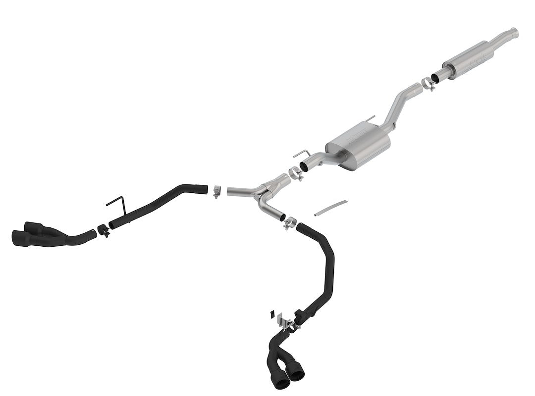 Borla 140815Cb S-Type Cat-Back Exhaust System Dual Round Angle Cut 2.75 In Split Into Dual 2 In. Truck Split Side Exit Ceramic Black 3.5 In. Tip T-304 Stainless Steel S-Type Cat-Back Exhaust System