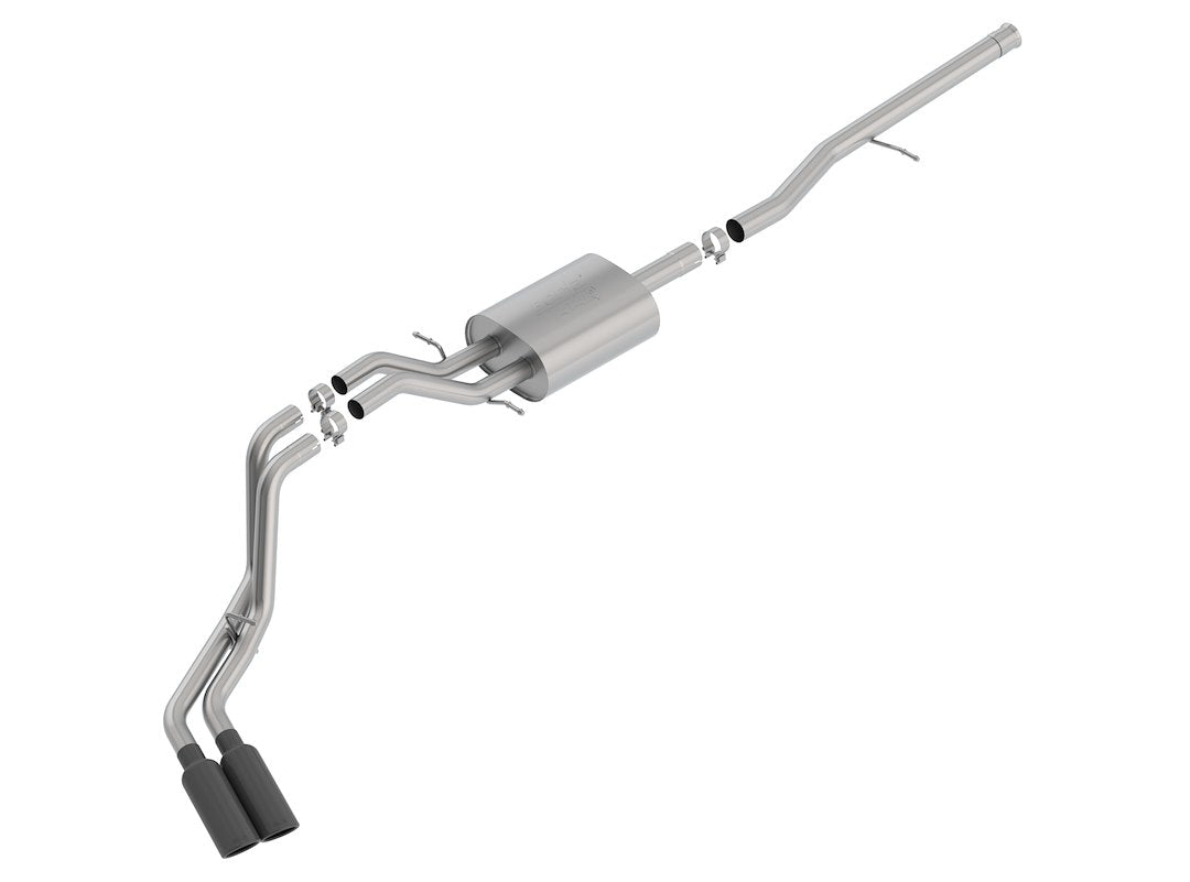 Borla 140797Bc Atak Cat-Back Exhaust System; 2.75 In. Into Muffler; 2.25 In. Out; Incl. Muffler/Hardware/4 In. X 14 In. Single Rolled Angle-Cut Tip; Truck Side Exit; Black Chrome;