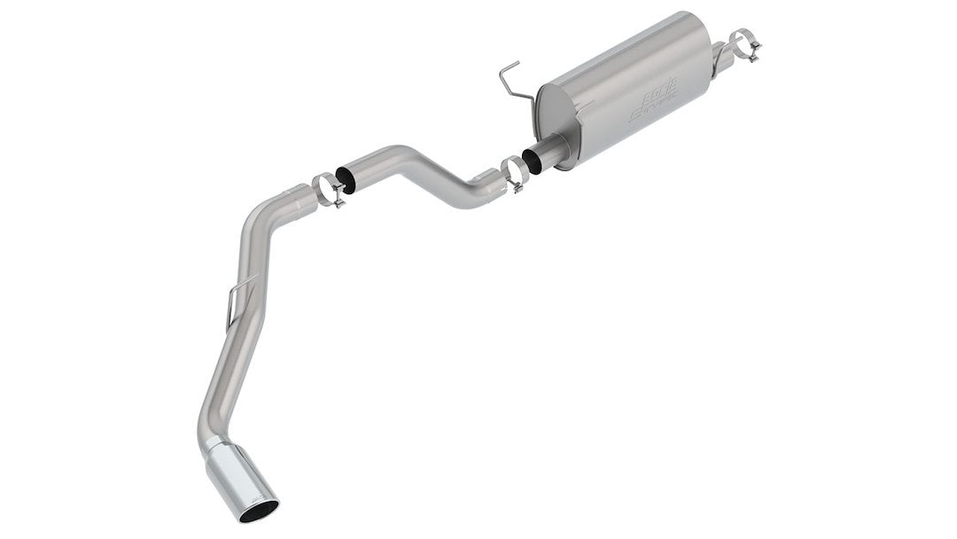 Borla 140801 S-Type Cat-Back Exhaust System 3.5 In. Pipe 5 In. Tip Single Round Rolled Angle Cut Truck Side Exit T-304 Stainless Steel S-Type Cat-Back Exhaust System,Silver