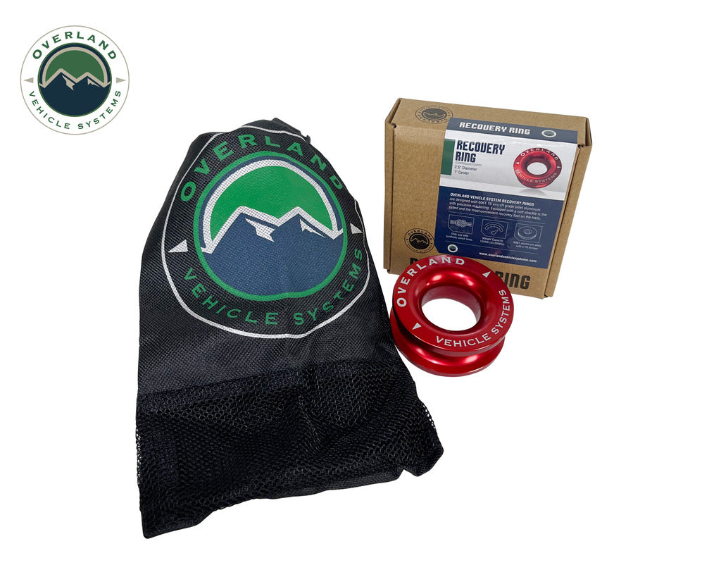 Overland Vehicle Systems Recovery Ring 2.5' 10,000 Lb. Red With Storage Bag - T6 6061 Aircraft Grade Aluminum - For Use For Truck, Suv, Atv And Utv