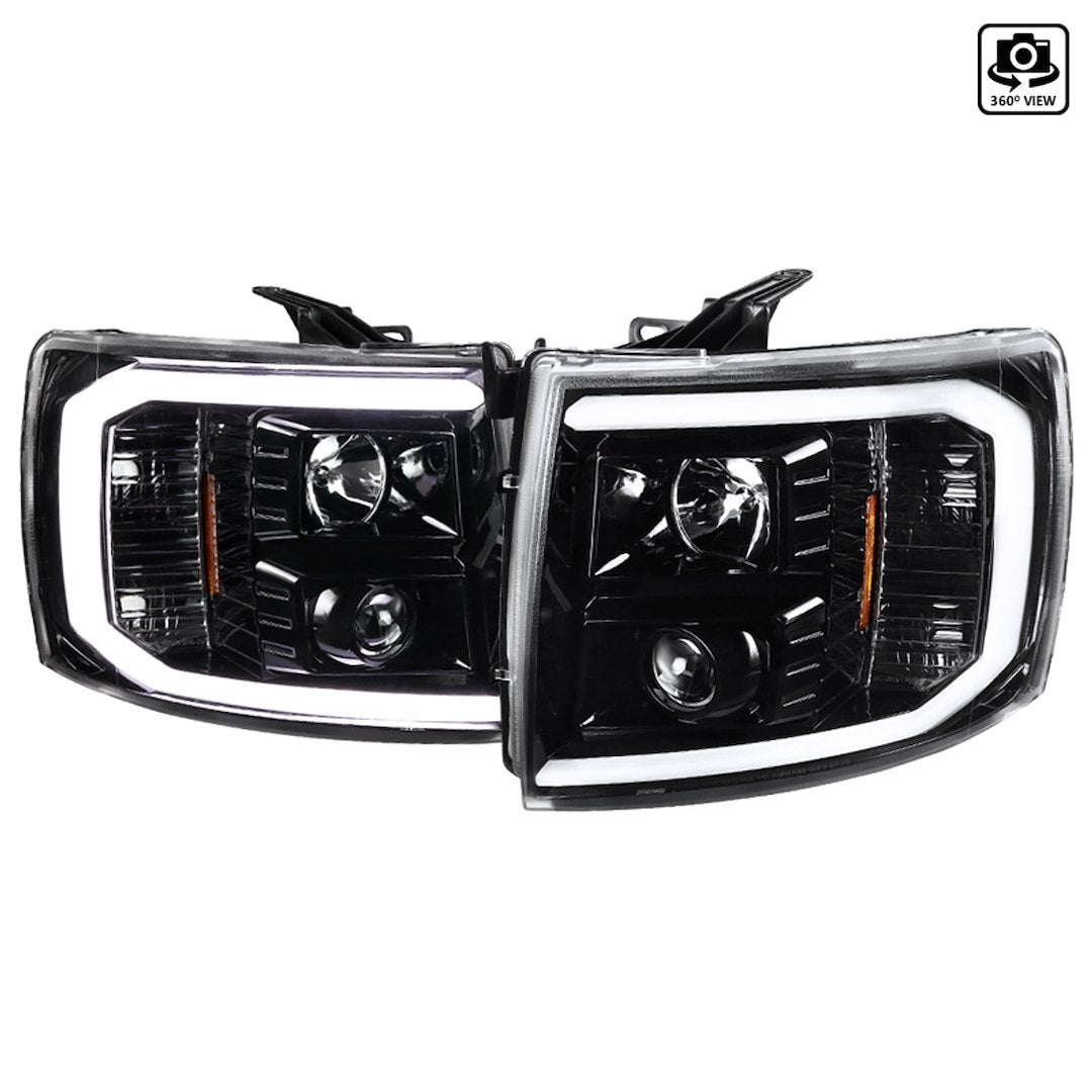 Spec-D Tuning Led Light Bar Jet Black Housing Clear Lens Projector Headlights Lamps Compatible With 2007-2013 Chevy Silverado 1500, Left + Right Pair Headlamps Assembly