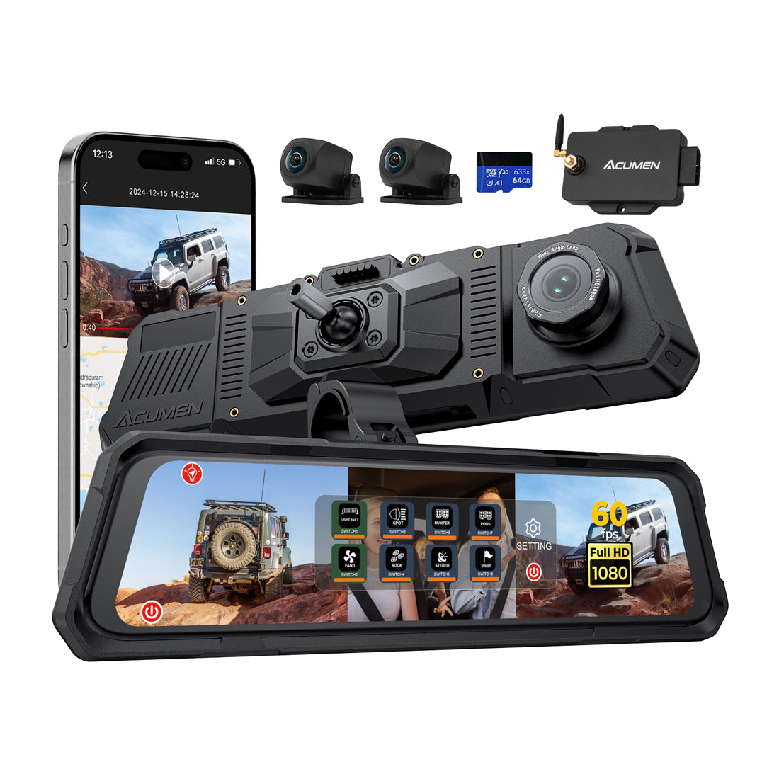 The Legend 3CH Waterproof Mirror DVR w/ 8-Gang Switch Box