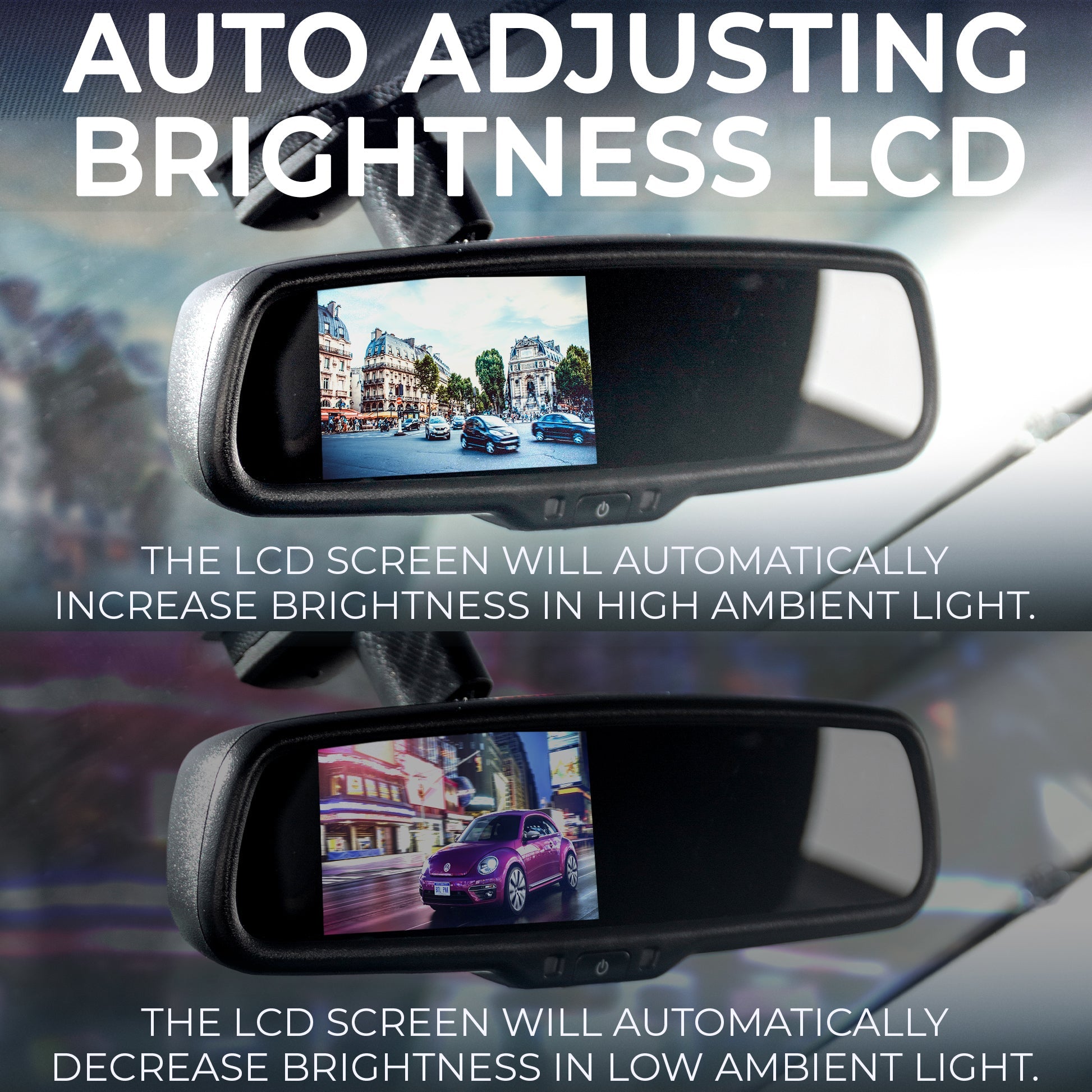 Master Tailgaters 10.5" Rear View Mirror with 4.3" LCD Screen + OnStar Buttons for Existing Wiring | Rearview Universal Fit | Auto Adjusting Brightness LCD | Anti Glare | Full Mirror Replacement