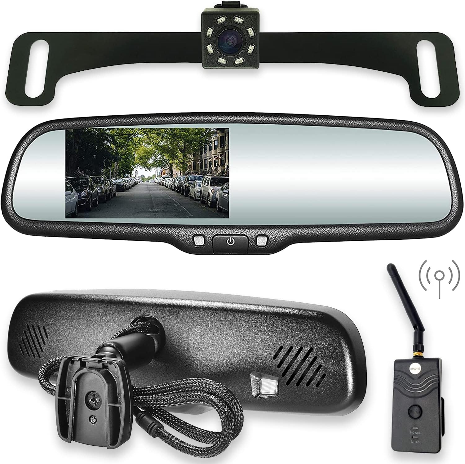 Master Tailgaters 10.5" Rear View Mirror with 4.3" LCD Screen + Wireless Transmitter & 170° LED Backup Camera | Universal Rearview | Auto Adjusting Brightness LCD | Anti Glare | Full Replacement