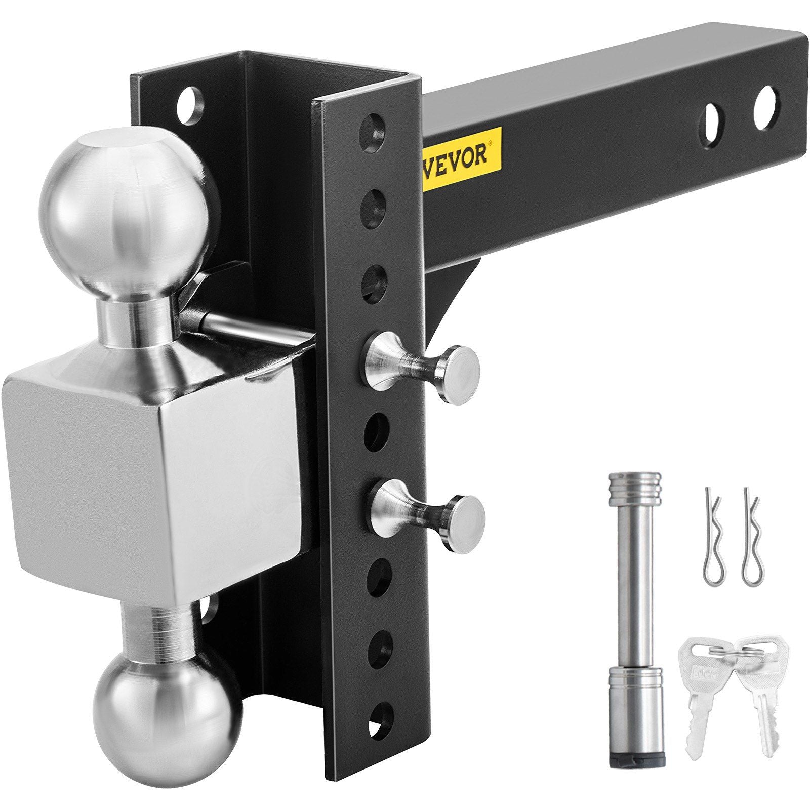 VEVOR Adjustable Trailer Hitch, 6'' Rise & Drop Hitch Ball Mount 2.5'' Receiver 22,000 LBS Rating, 2 and 2-5/16 Inch Stainless S