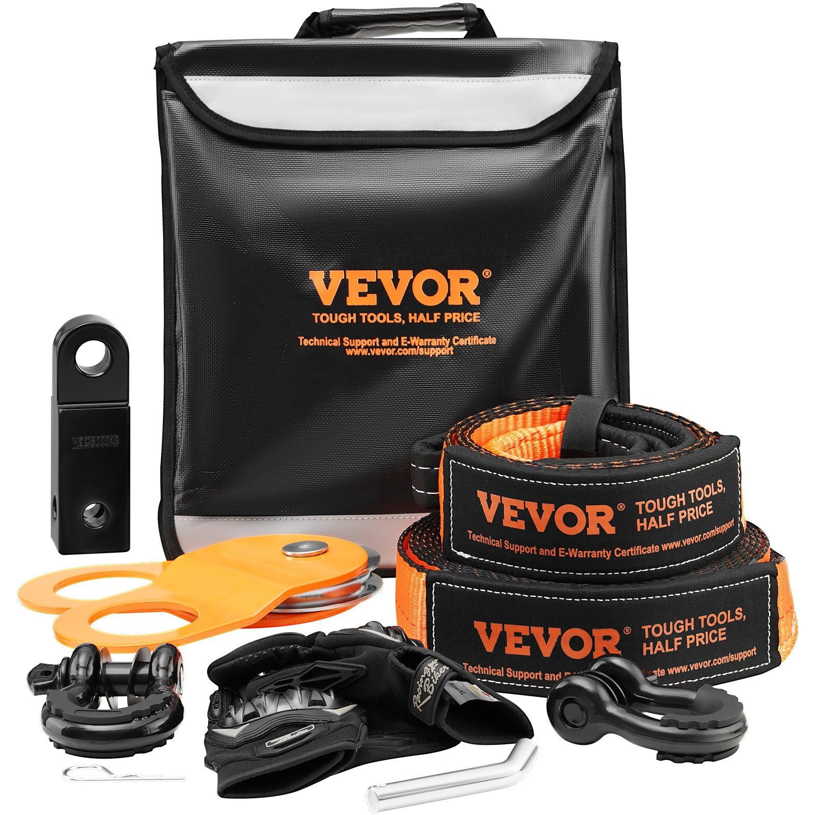 VEVOR Off-Road Recovery Kit, 3'' x 30', Heavy Duty Winch Recovery Kit with 30000 lbs Tow Straps, 44092 lbs D-Ring Shackles, Shac