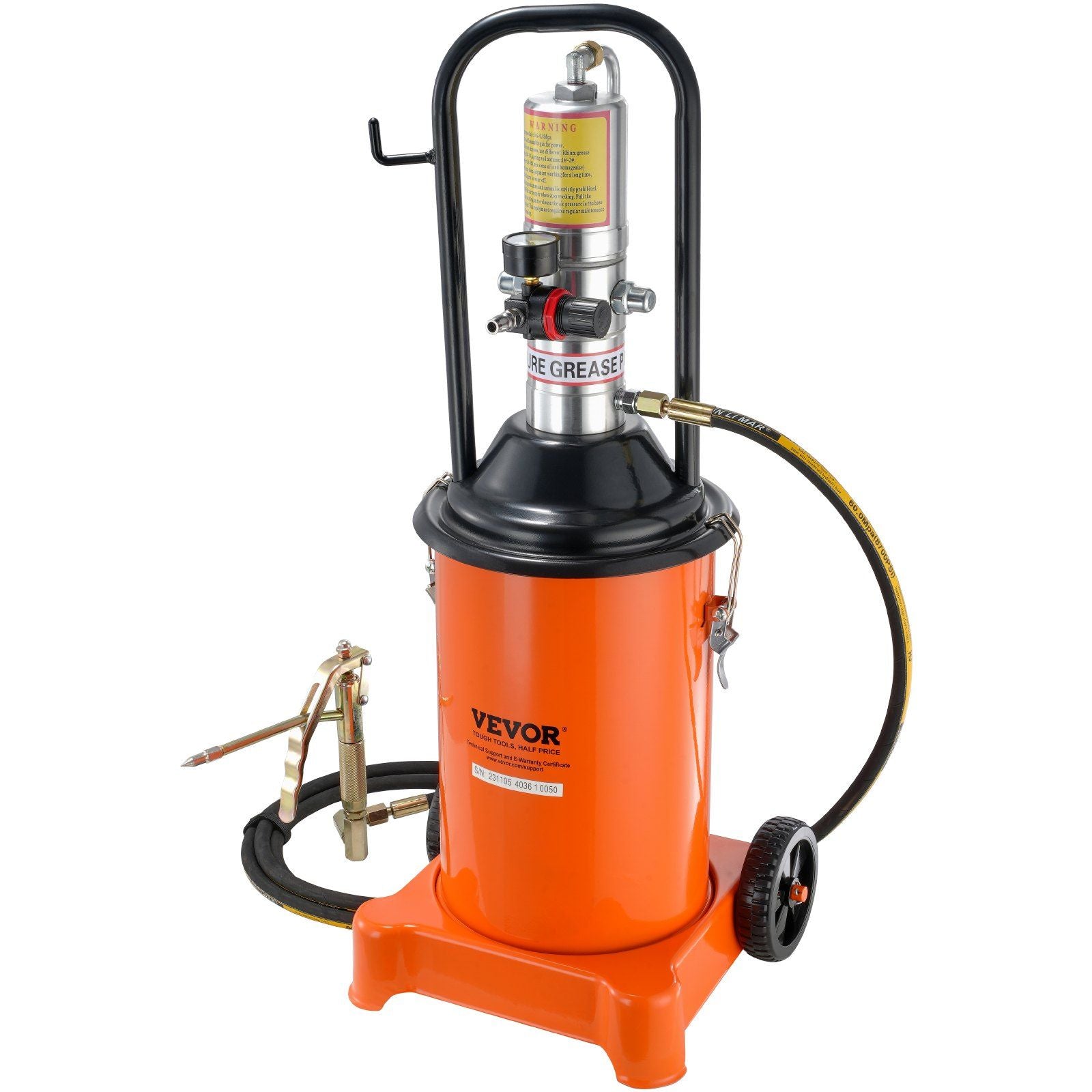 VEVOR Grease Pump, 3 Gallon 12L, Air Operated Grease Pump with 13 ft High Pressure Hose and Grease Gun, Pneumatic Grease Bucket 