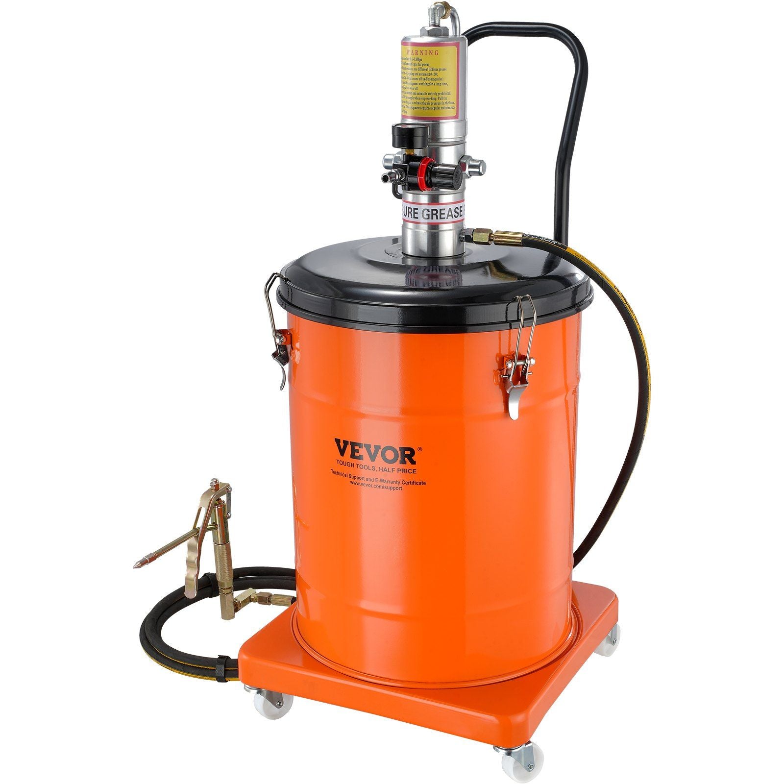 VEVOR Grease Pump, 10.5 Gallon 40L Air Operated Grease Pump with 13 ft High Pressure Hose and Grease Gun, Pneumatic Grease Bucke