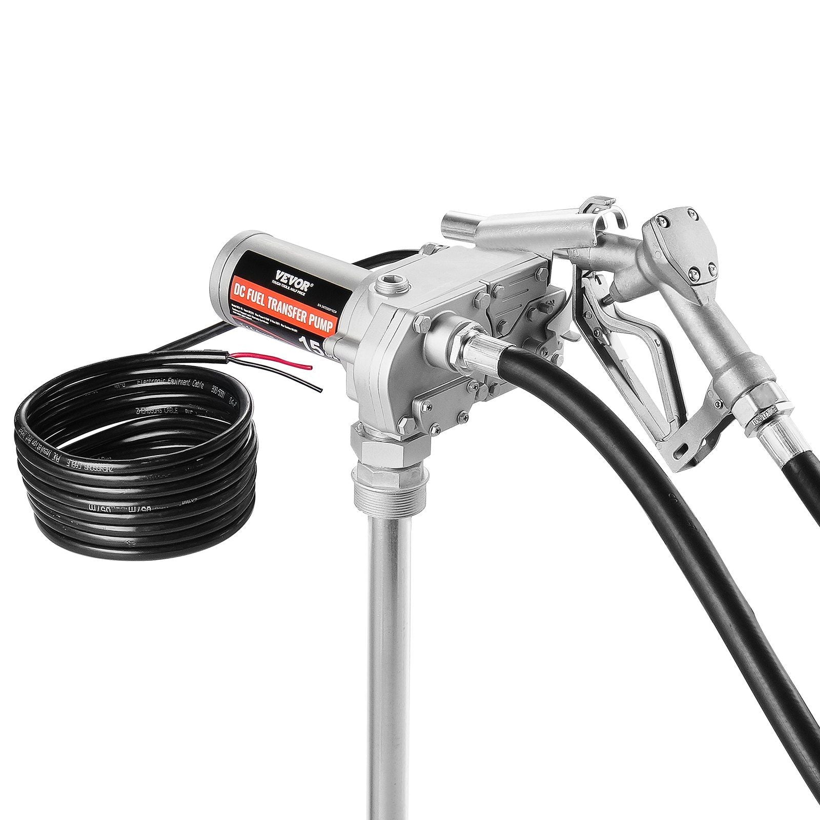 VEVOR Fuel Transfer Pump 12V 15 GPM 1/5 HP Diesel Pump with Auto Fuel Nozzle