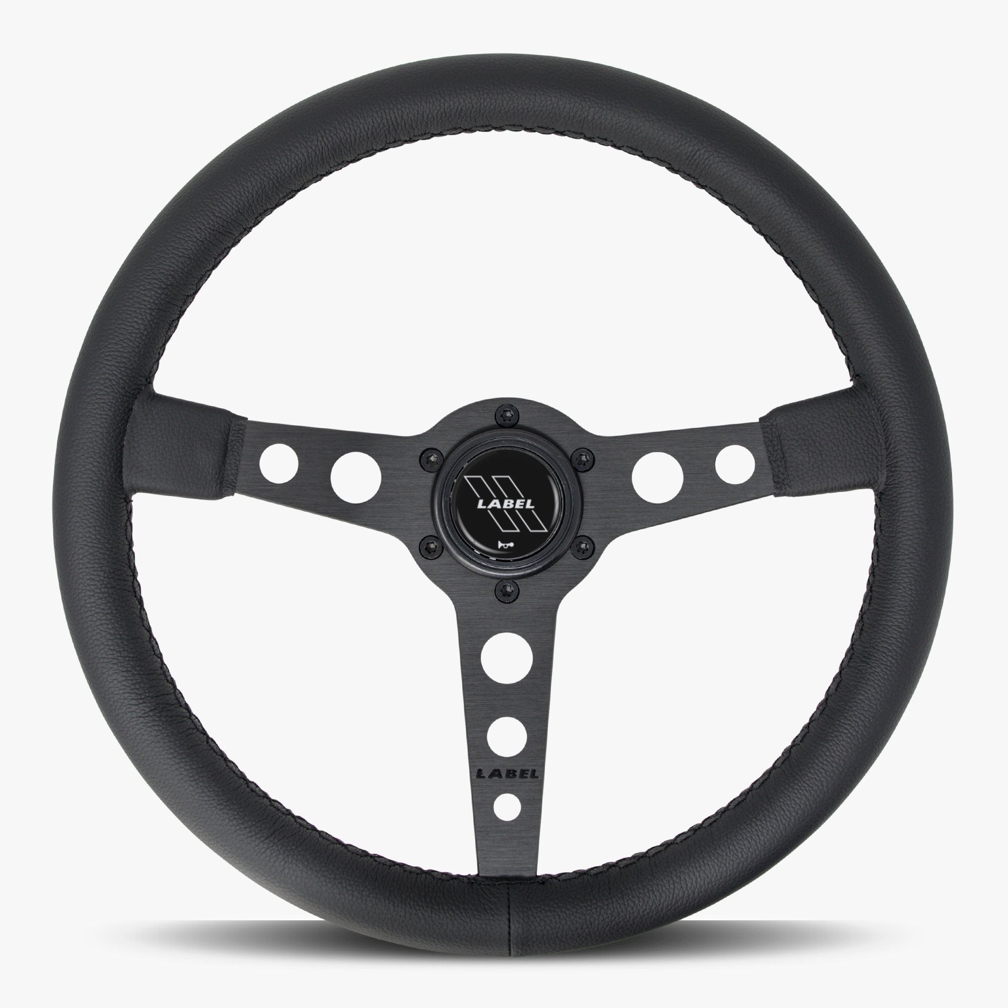 Label Gruppe Daytona 350mm Steering Wheel | Black Leather | Black Spokes | Black Stitch