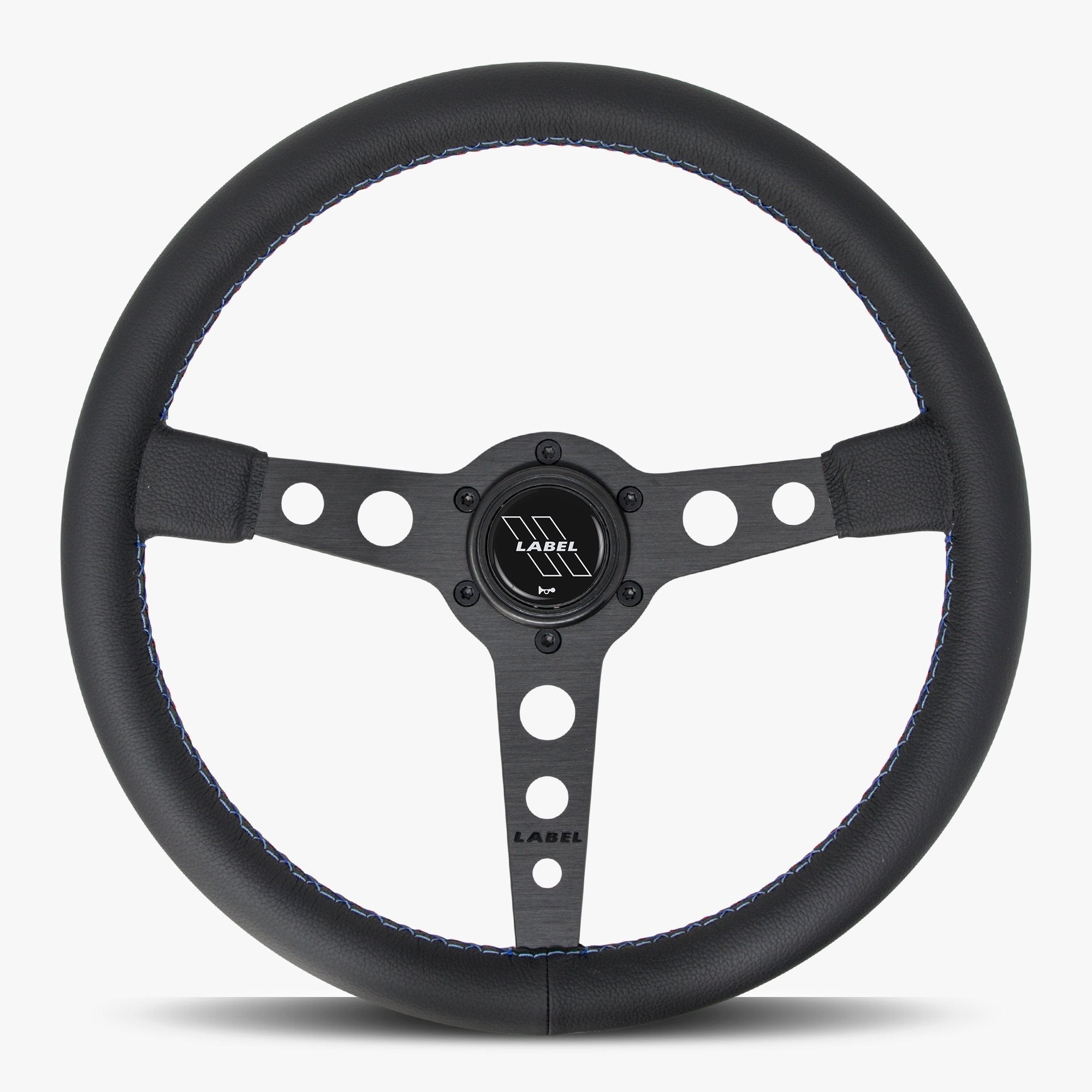 Label Gruppe Daytona 350mm Steering Wheel | Black Leather | Black Spokes | Bavarian Stitch
