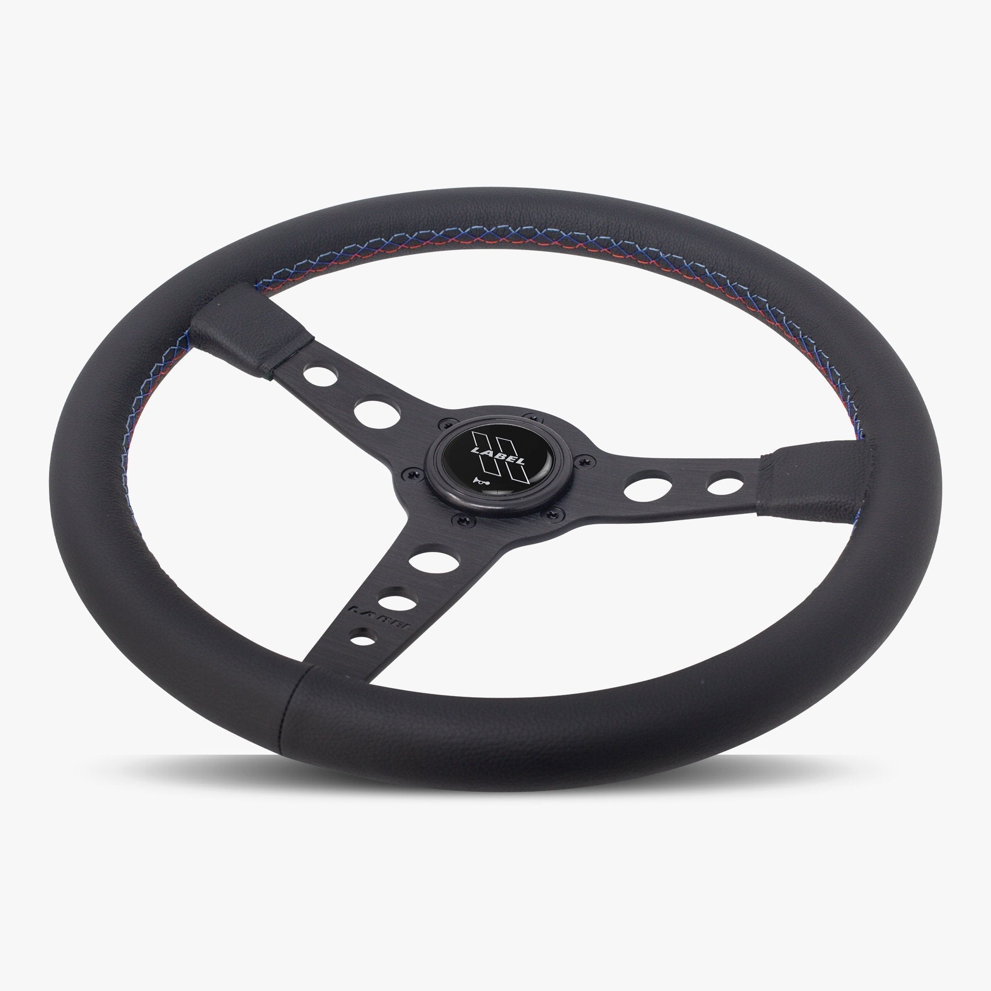 Label Gruppe Daytona 350mm Steering Wheel | Black Leather | Black Spokes | Bavarian Stitch