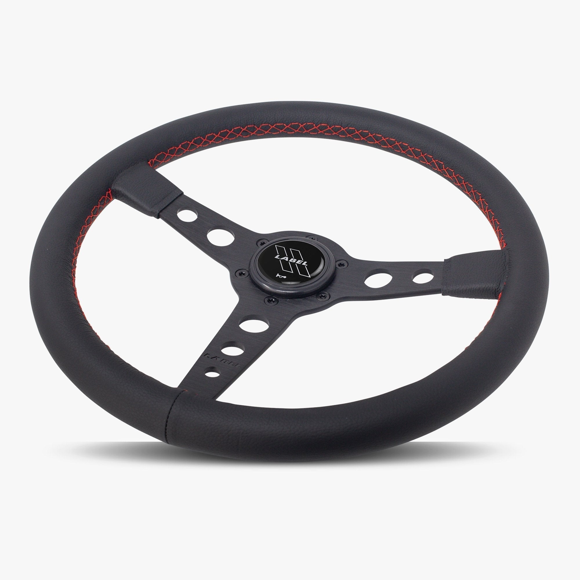 Label Gruppe Daytona 350mm Steering Wheel | Black Leather | Black Spokes | Red Stitch