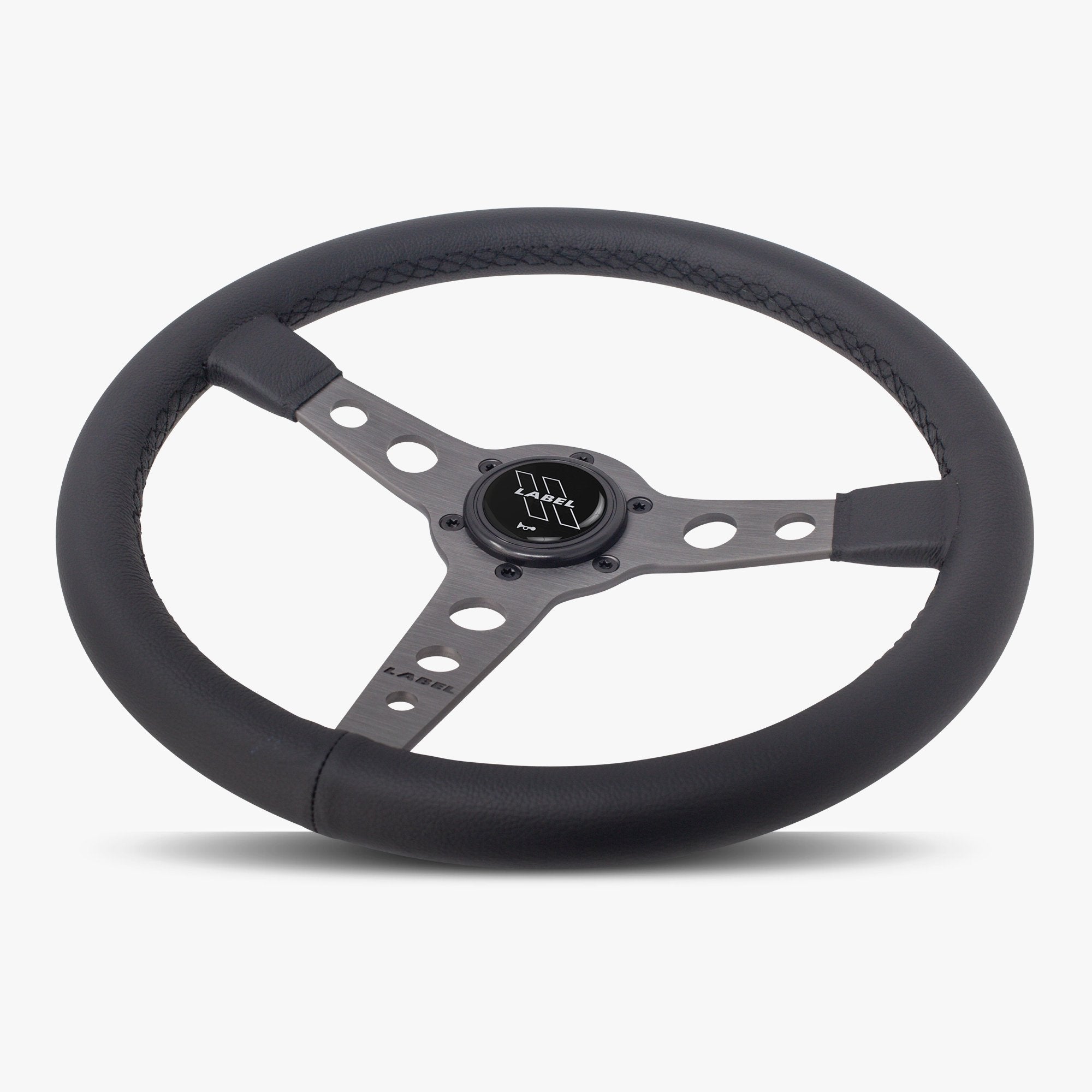Label Gruppe Daytona 350mm Steering Wheel | Black Leather | Graphite Spokes | Black Stitch