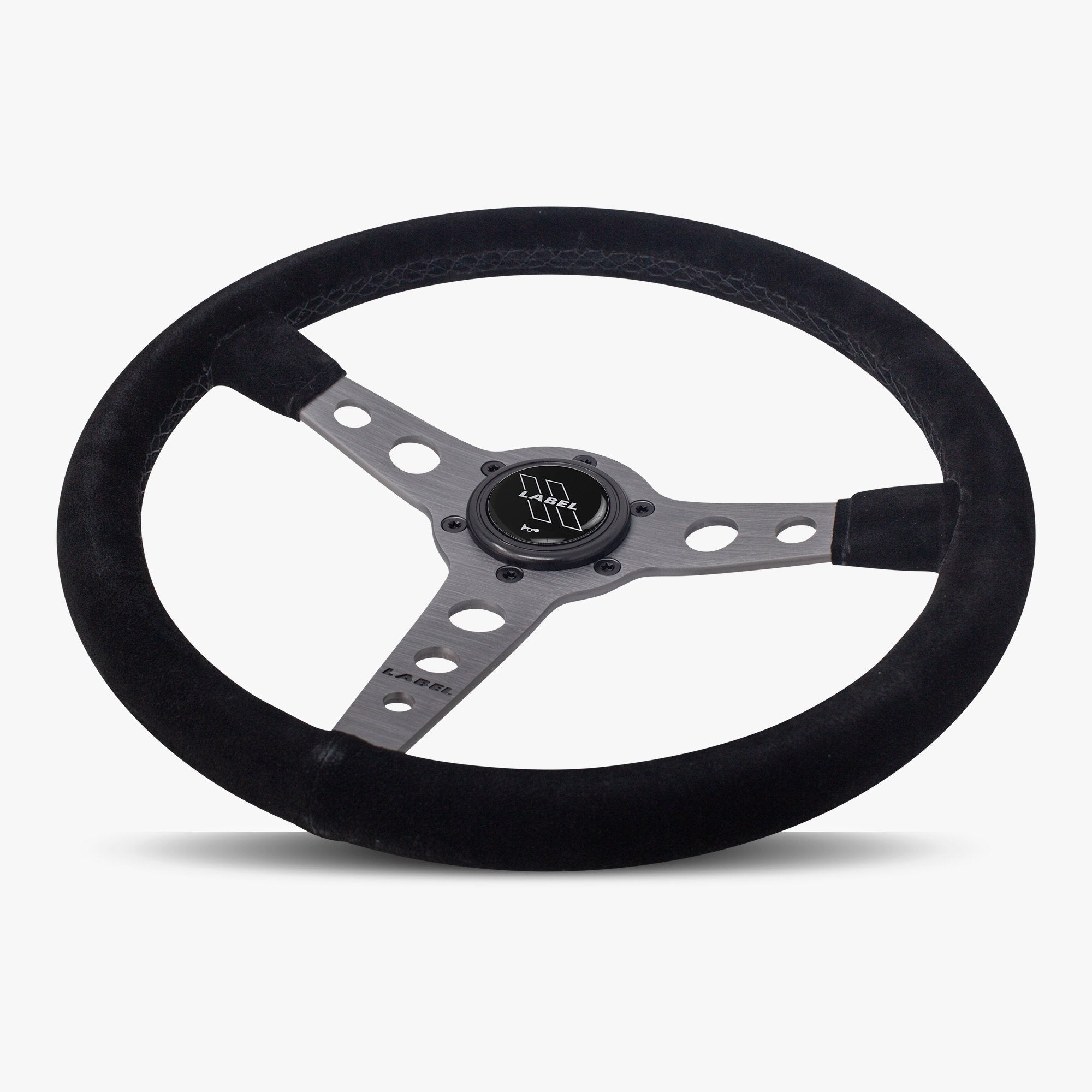 Label Gruppe Daytona 350mm Steering Wheel | Black Alcantara Suede | Graphite Spokes | Black Stitch