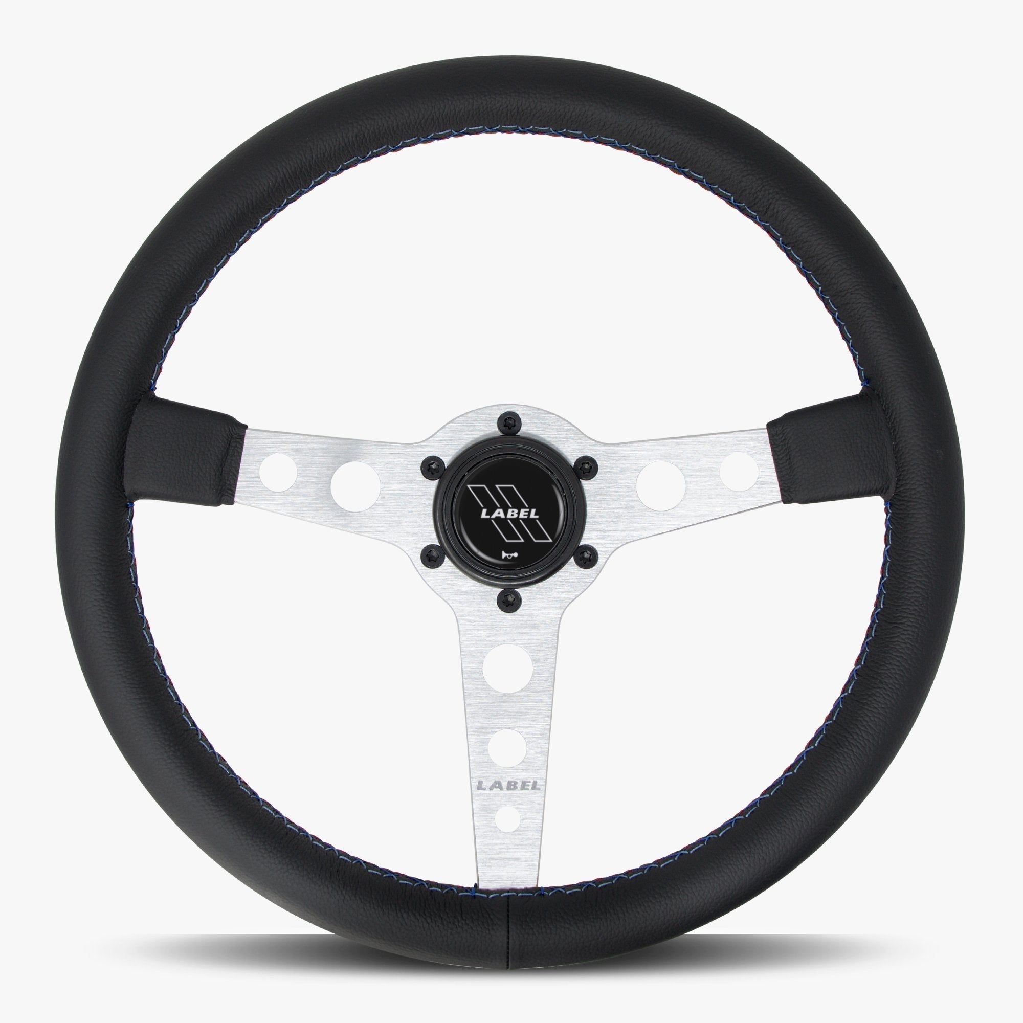 Label Gruppe Daytona 350mm Steering Wheel | Black Leather | Silver Spokes | Bavarian Stitch
