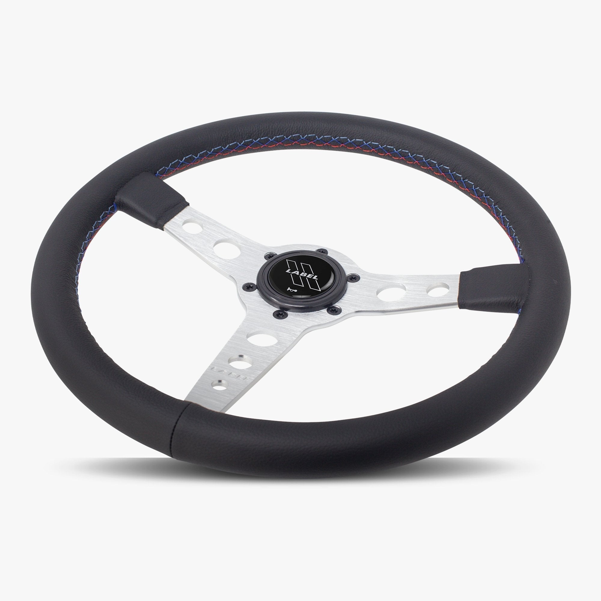 Label Gruppe Daytona 350mm Steering Wheel | Black Leather | Silver Spokes | Bavarian Stitch