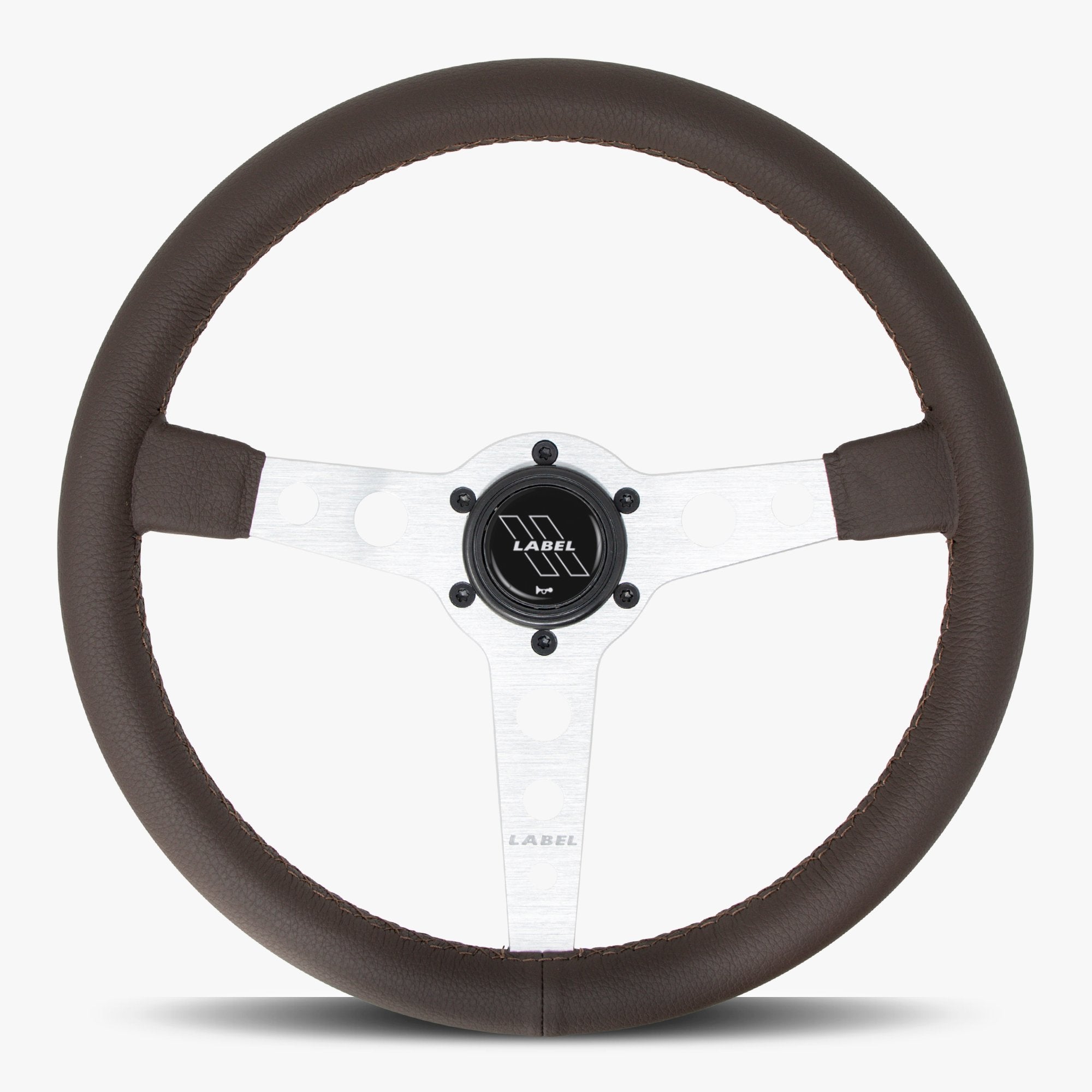 Label Gruppe Daytona 350mm Steering Wheel | Nappa Brown Leather | Silver Spokes | Brown Stitch