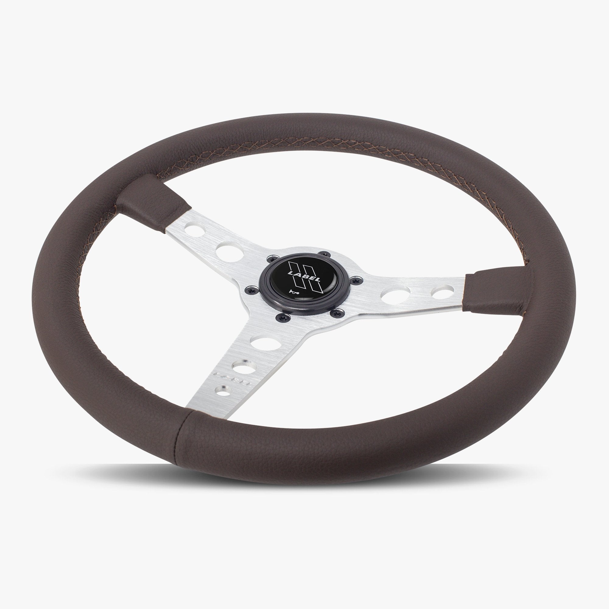 Label Gruppe Daytona 350mm Steering Wheel | Nappa Brown Leather | Silver Spokes | Brown Stitch