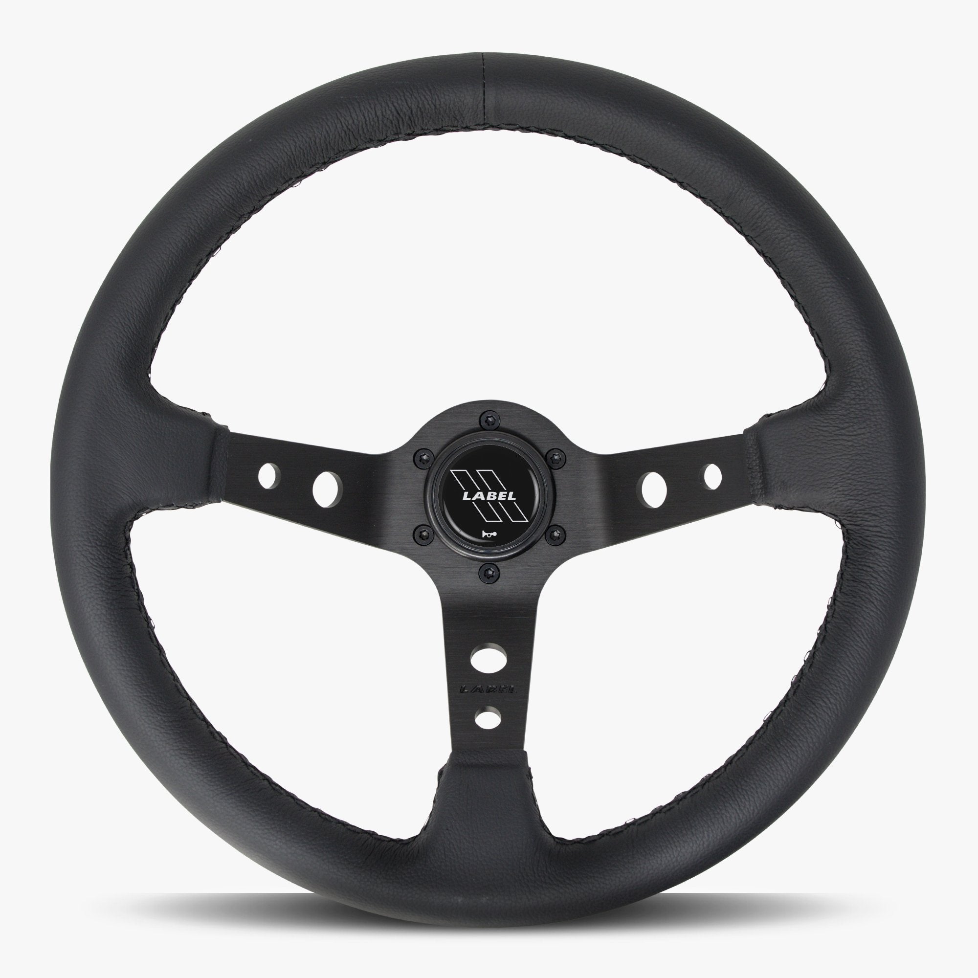 Label Gruppe Daytona 350mm Steering Wheel | Black Leather | Black Spokes | Black Stitch