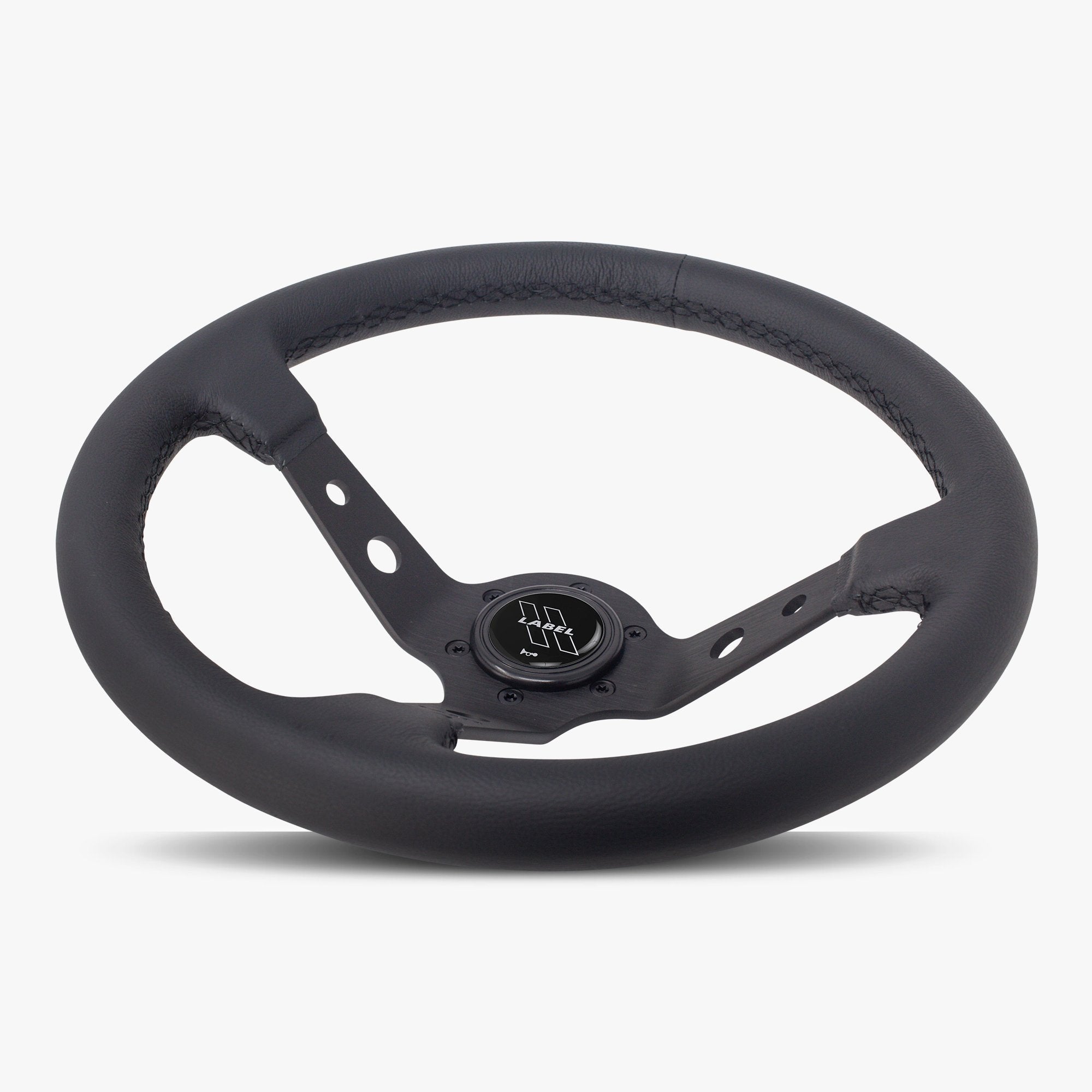 Label Gruppe Daytona 350mm Steering Wheel | Black Leather | Black Spokes | Black Stitch