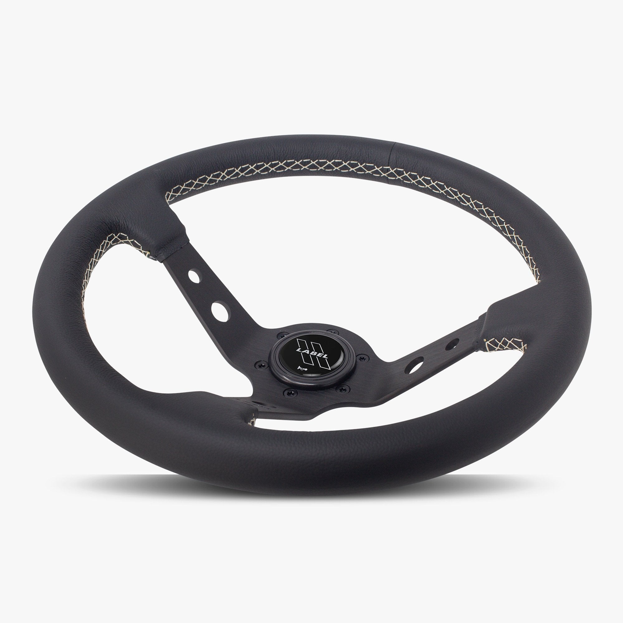 Label Gruppe Daytona 350mm Steering Wheel | Black Leather | Black Spokes | White Stitch