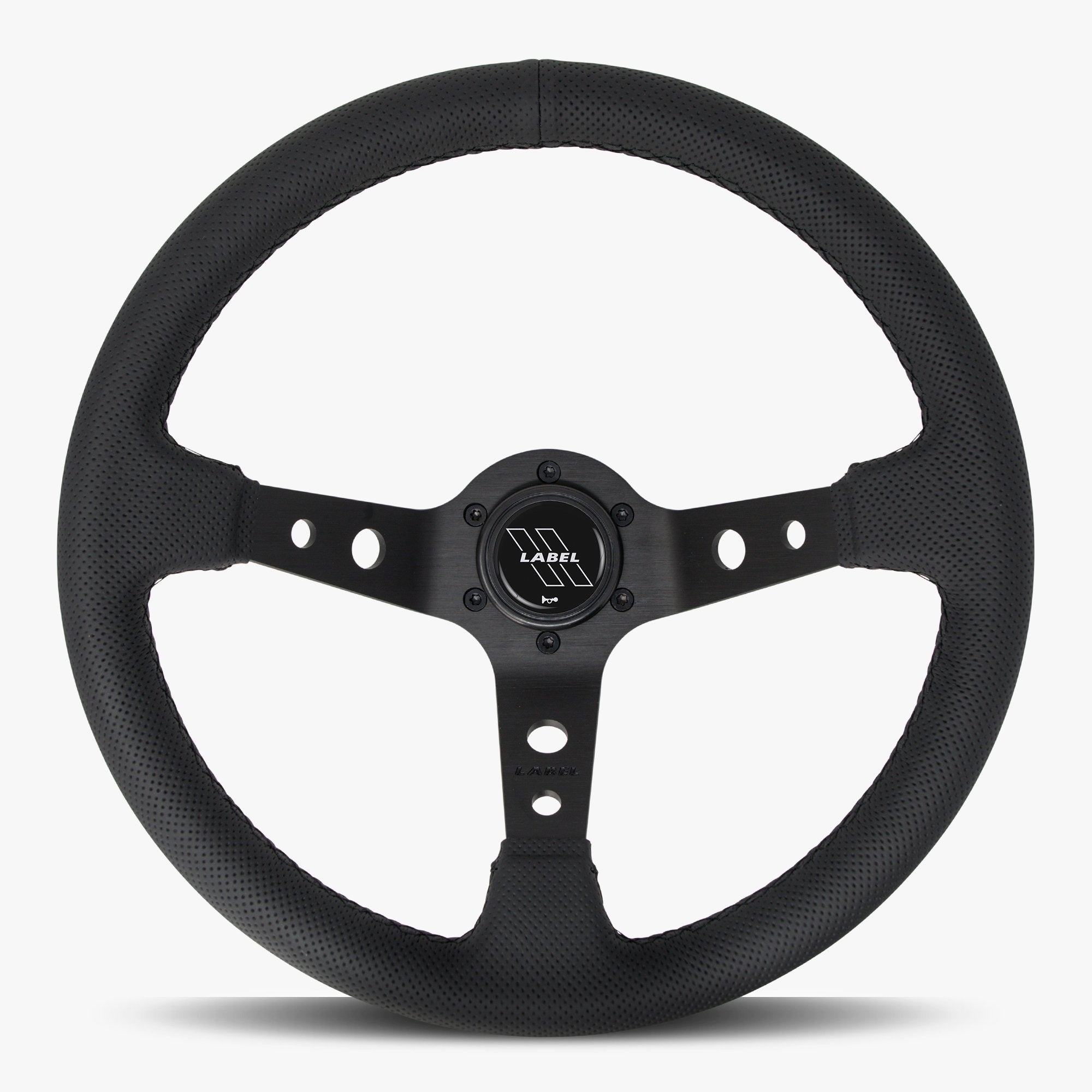 Label Gruppe Daytona 350mm Steering Wheel | Black Perforated Leather | Black Spokes | Black Stitch