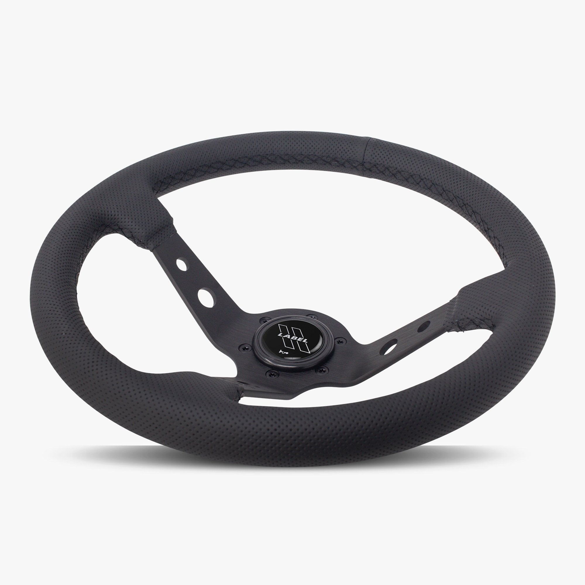 Label Gruppe Daytona 350mm Steering Wheel | Black Perforated Leather | Black Spokes | Black Stitch