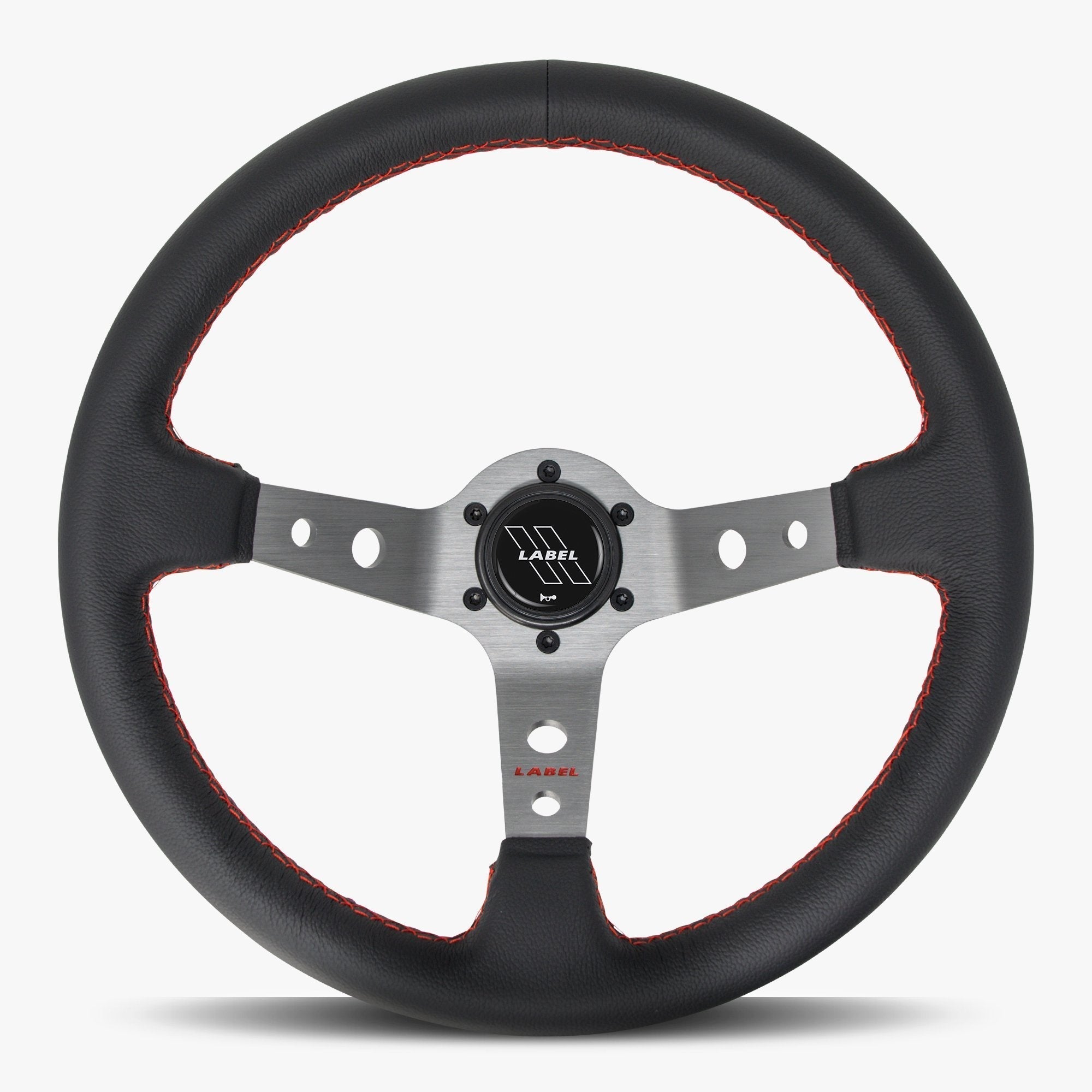 Label Gruppe Daytona 350mm Steering Wheel | Black Leather | Graphite Spokes | Red Stitch