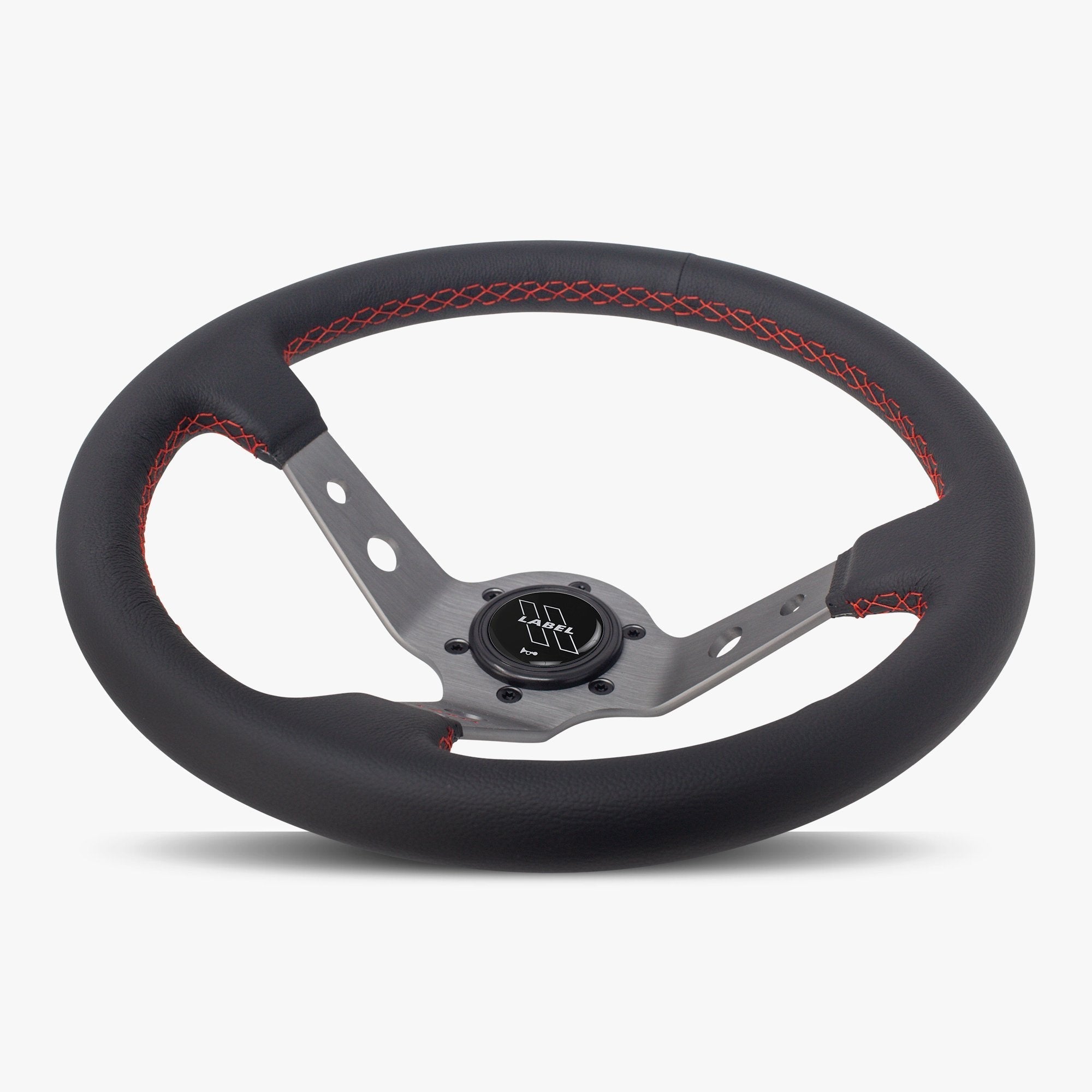 Label Gruppe Daytona 350mm Steering Wheel | Black Leather | Graphite Spokes | Red Stitch