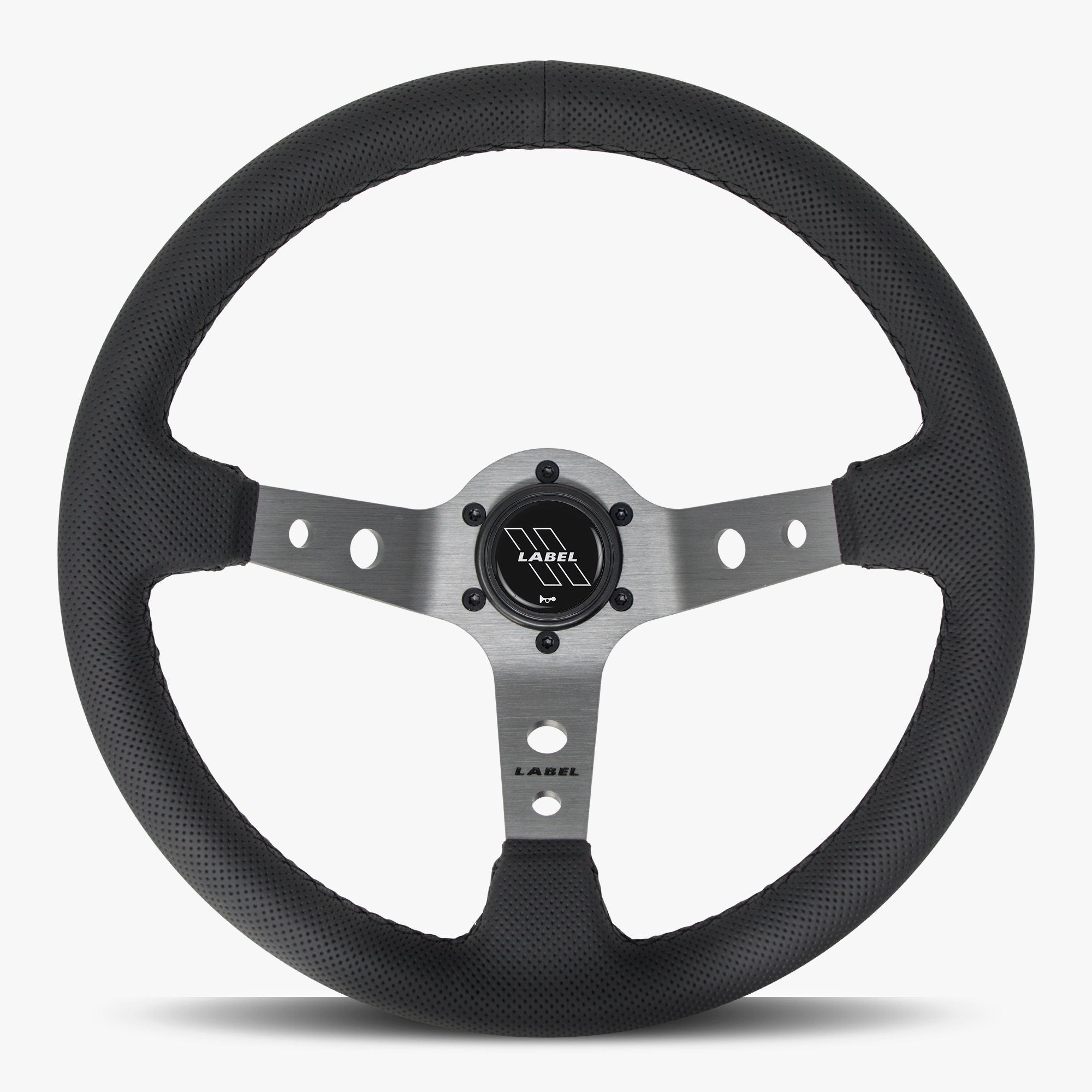 Label Gruppe Daytona 350mm Steering Wheel | Black Perforated Leather | Graphite Spokes | Black Stitch