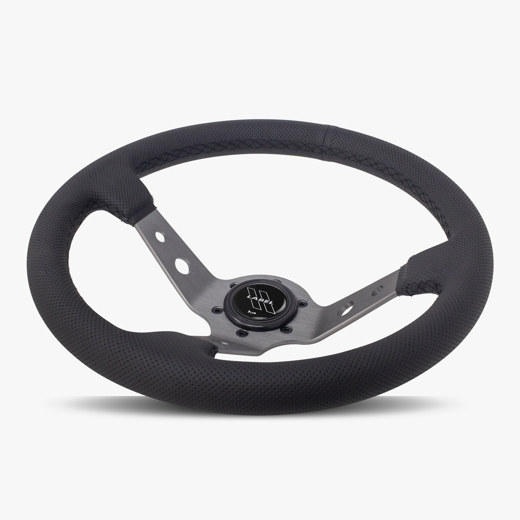 Label Gruppe Daytona 350mm Steering Wheel | Black Perforated Leather | Graphite Spokes | Black Stitch