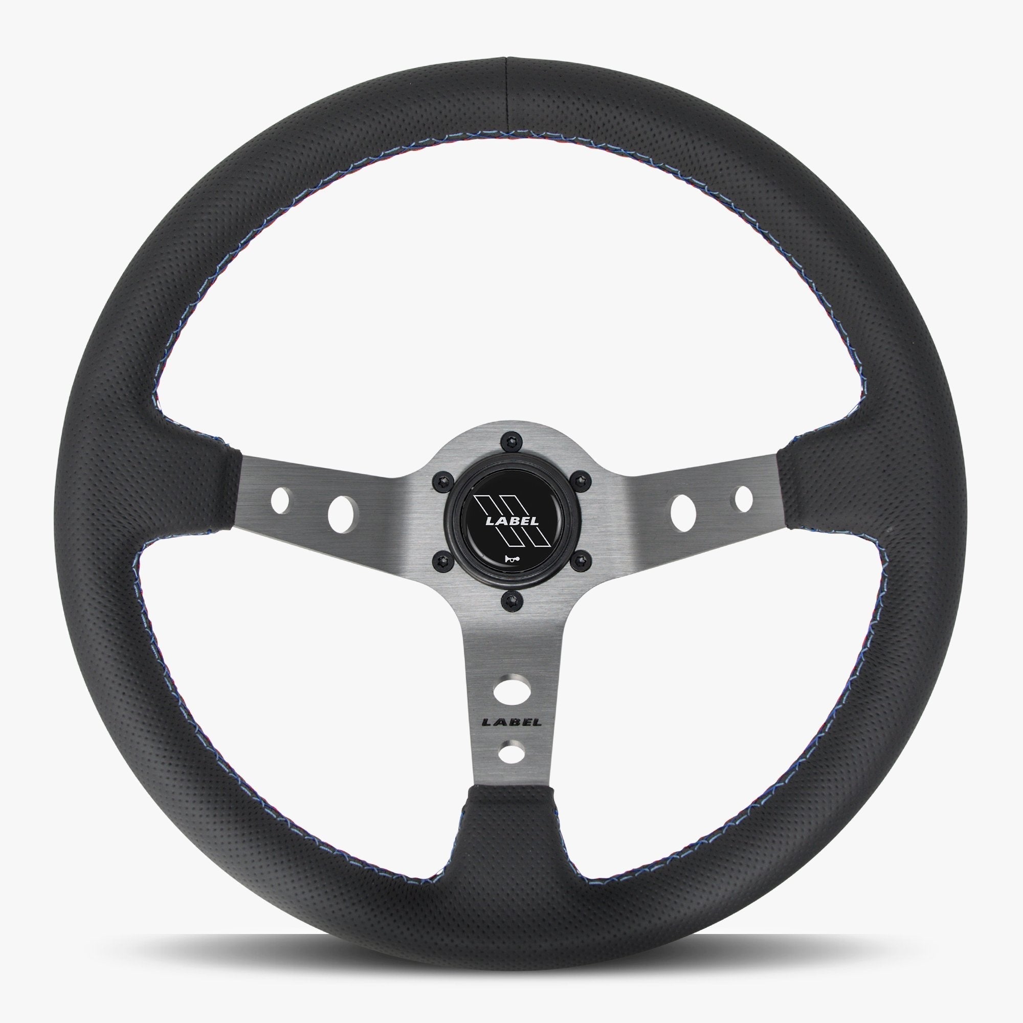 Label Gruppe Daytona 350mm Steering Wheel | Black Perforated Leather | Graphite Spokes | Bavarian Stitch