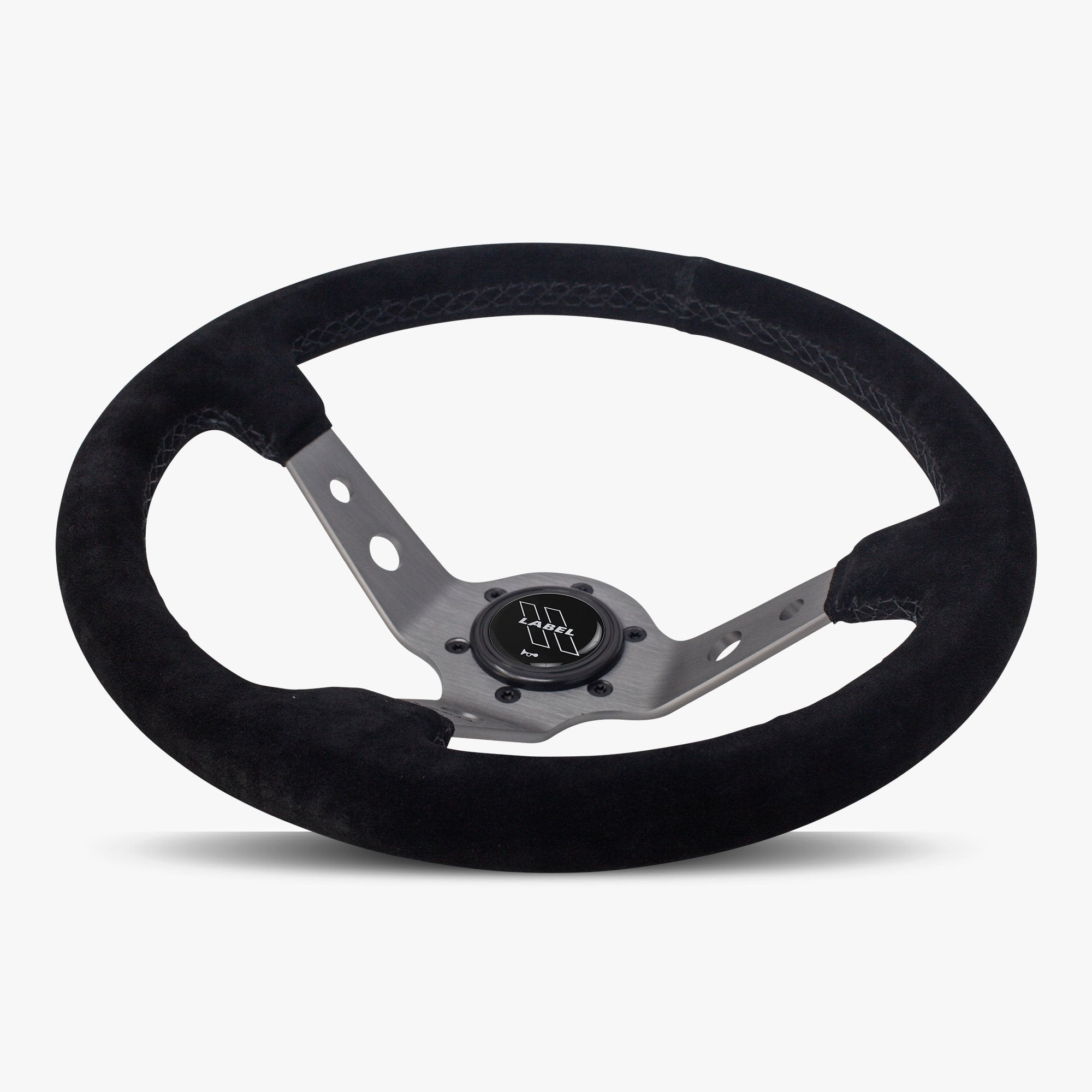 Label Gruppe Daytona 350mm Steering Wheel | Black Alcantara Suede | Graphite Spokes | Black Stitch