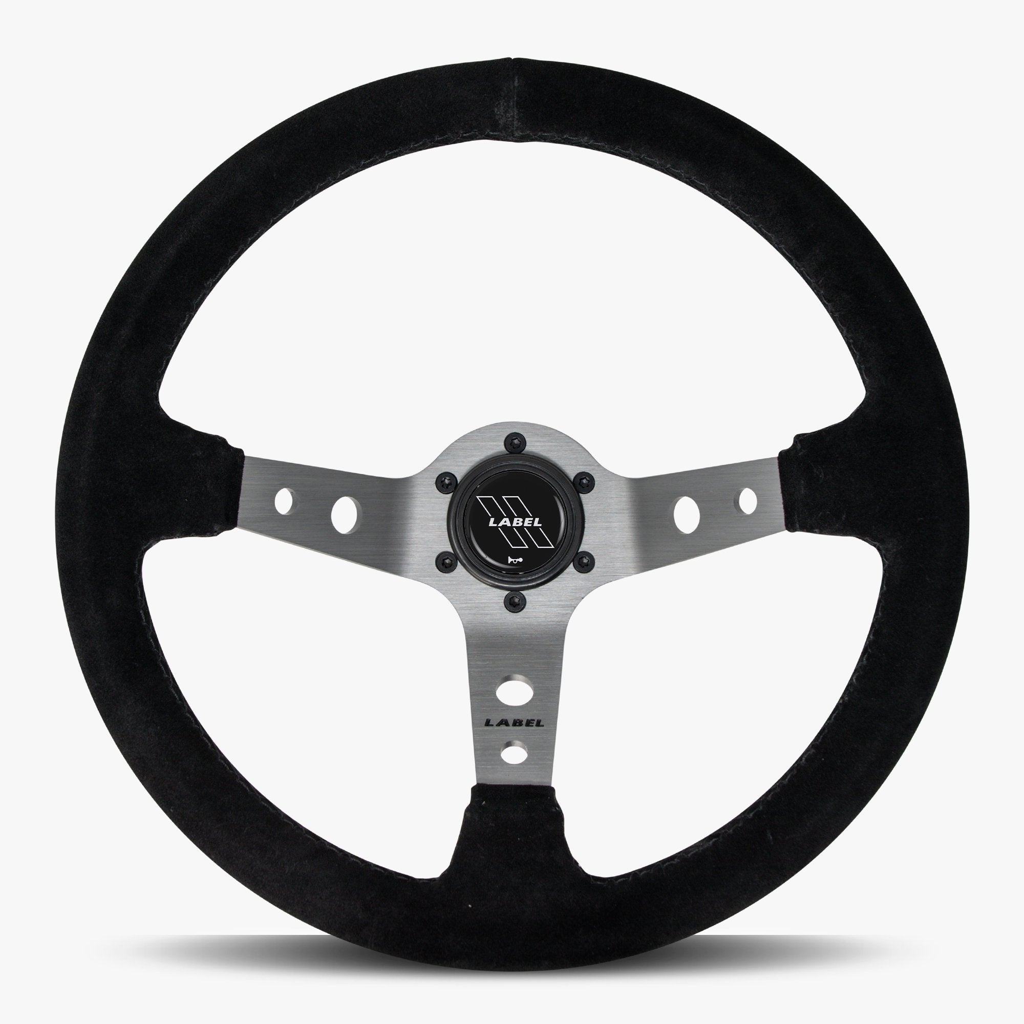 Label Gruppe Daytona 350mm Steering Wheel | Black Alcantara Suede | Graphite Spokes | Black Stitch