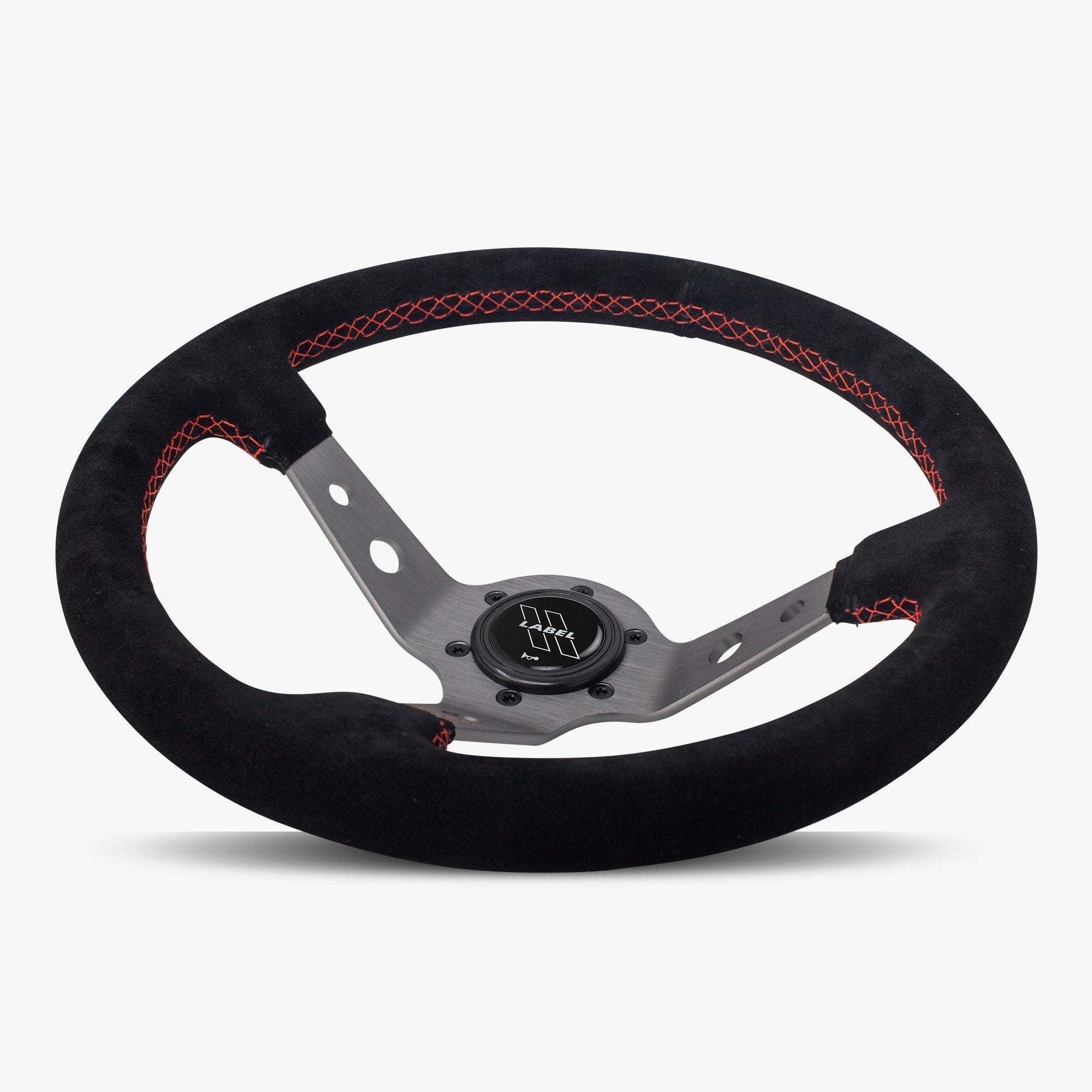 Label Gruppe Daytona 350mm Steering Wheel | Black Alcantara Suede | Graphite Spokes | Red Stitch
