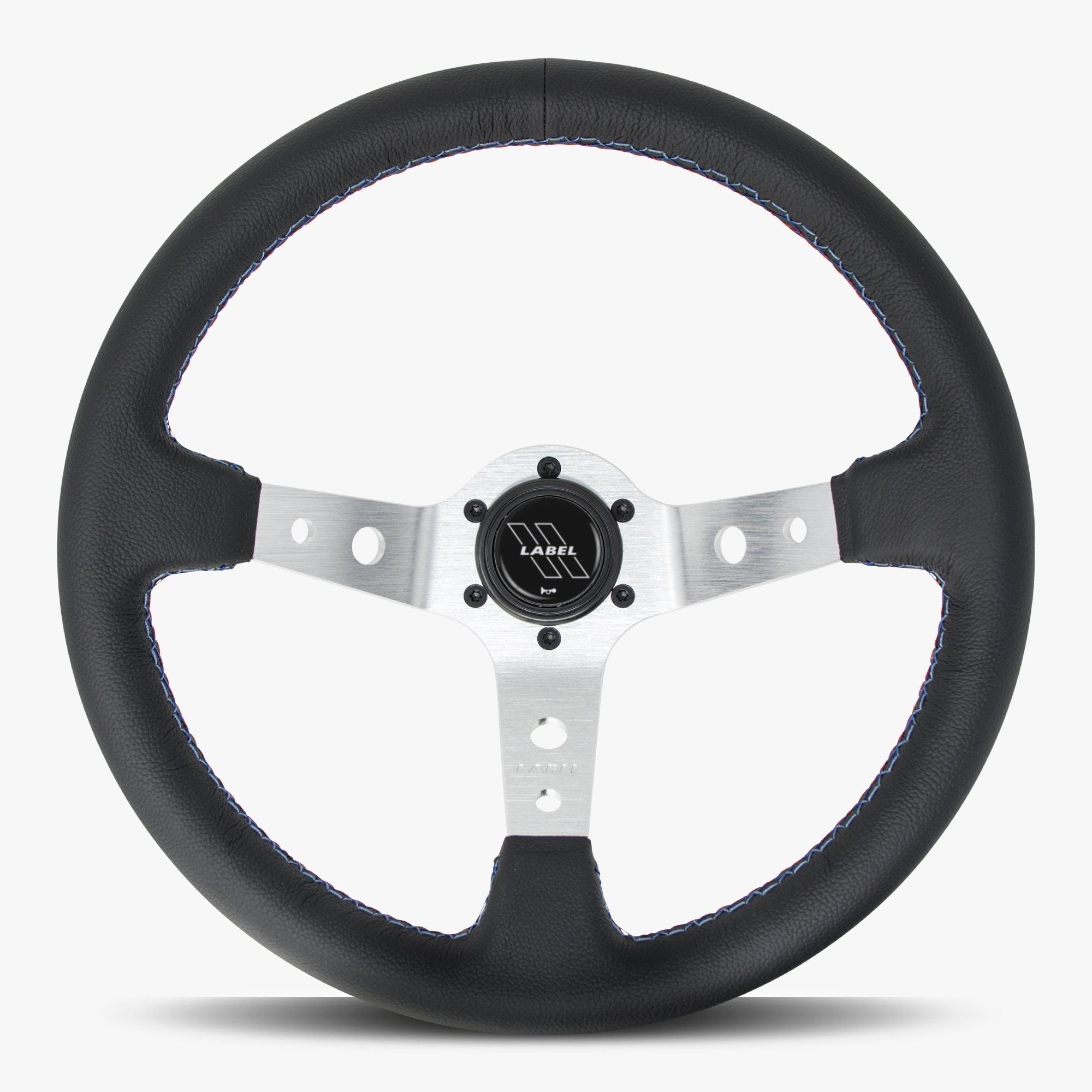 Label Gruppe Daytona 350mm Steering Wheel | Black Leather | Silver Spokes | Bavarian Stitch