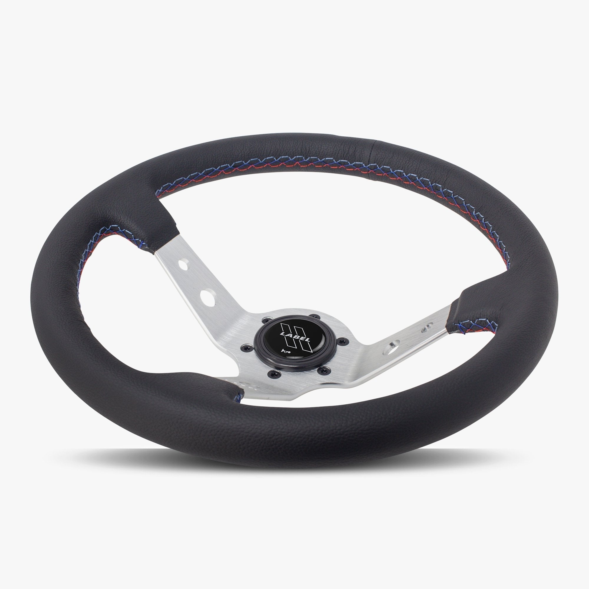 Label Gruppe Daytona 350mm Steering Wheel | Black Leather | Silver Spokes | Bavarian Stitch