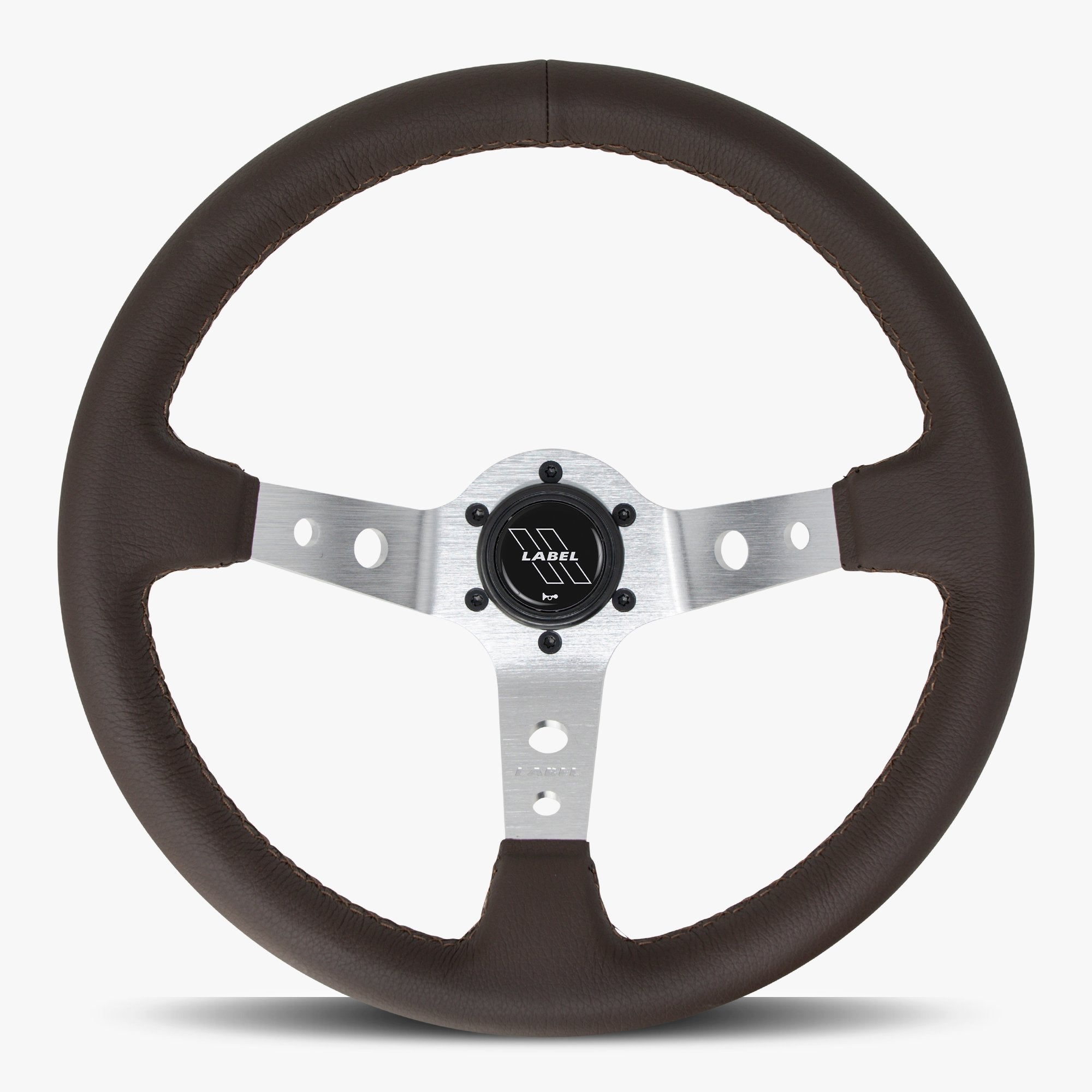 Label Gruppe Daytona 350mm Steering Wheel | Nappa Brown Leather | Silver Spokes | Brown Stitch