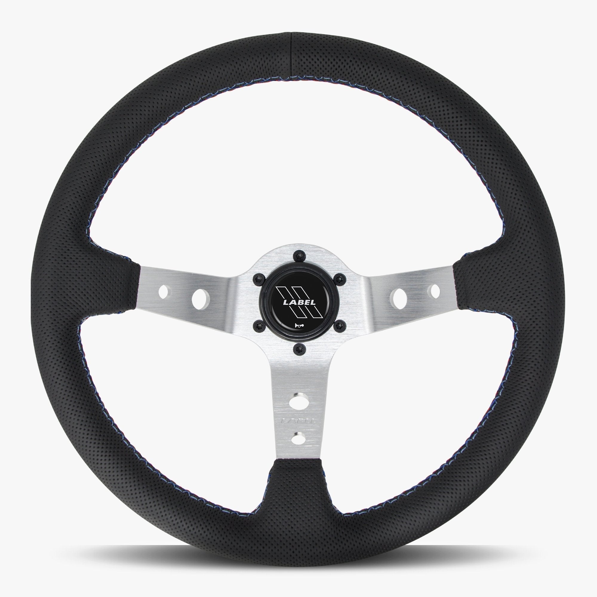 Label Gruppe Daytona 350mm Steering Wheel | Black Perforated Leather | Silver Spokes | Bavarian Stitch