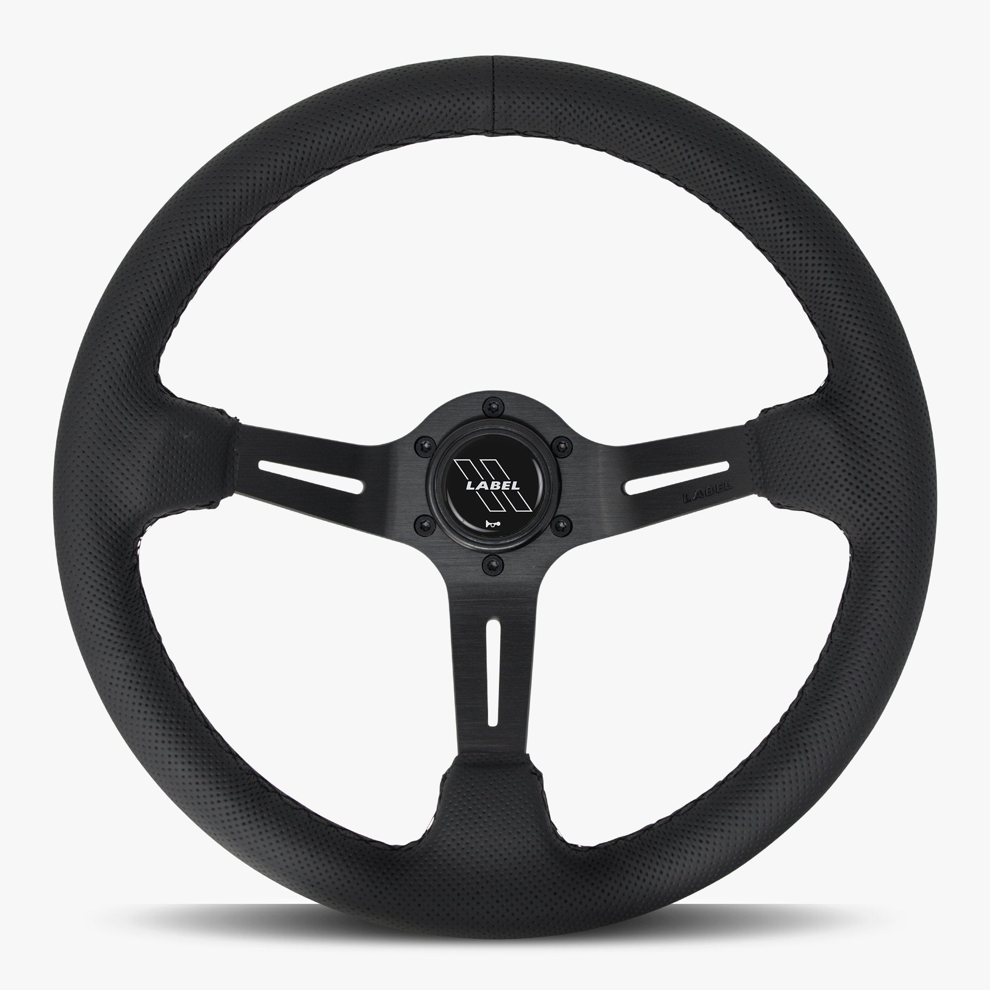 Label Gruppe Le Mans 350mm Steering Wheel | Black Perforated Leather | Black Spokes | Black Stitch