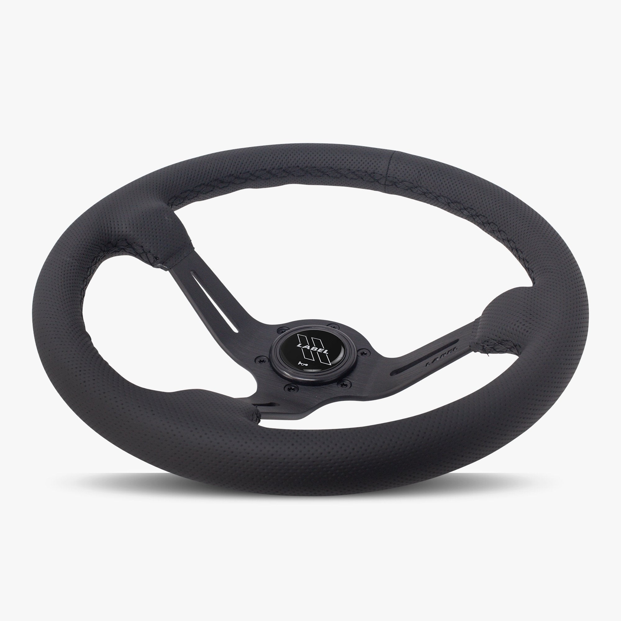 Label Gruppe Le Mans 350mm Steering Wheel | Black Perforated Leather | Black Spokes | Black Stitch