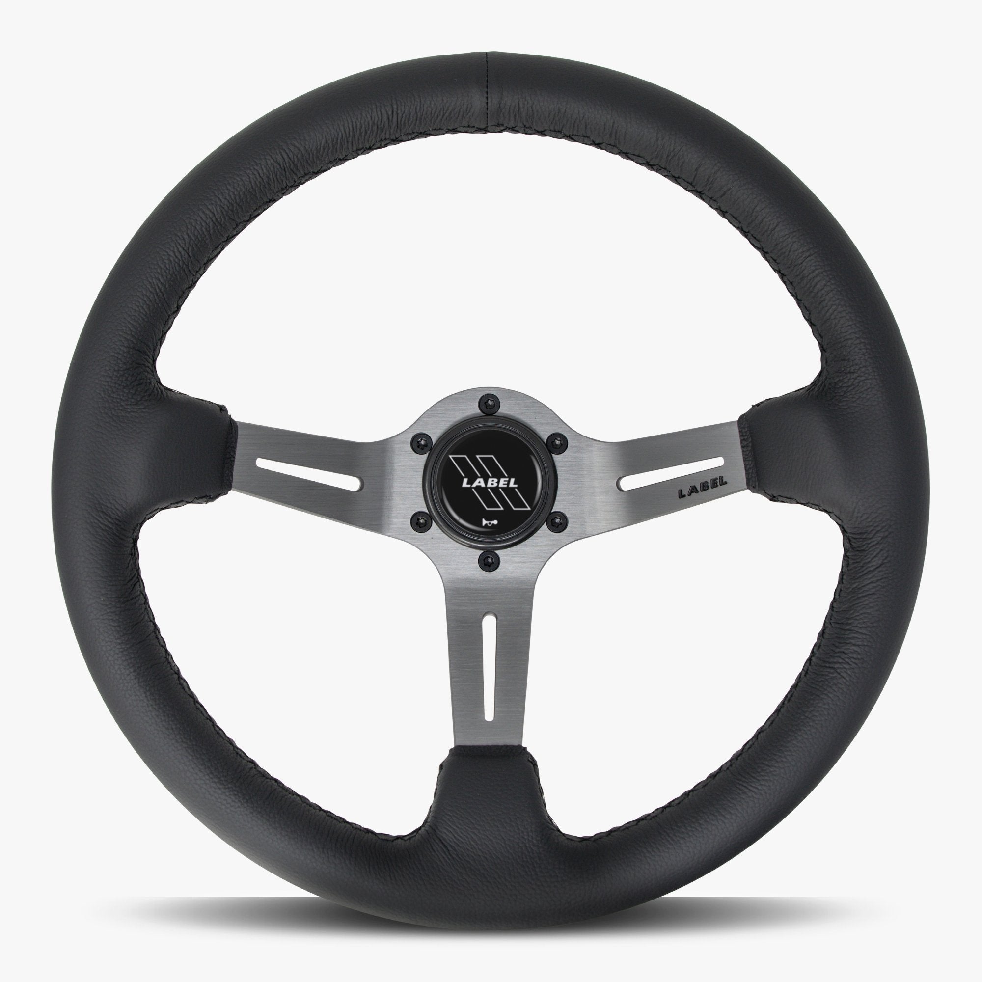 Label Gruppe Le Mans 350mm Steering Wheel | Black Leather | Graphite Spokes | Black Stitch