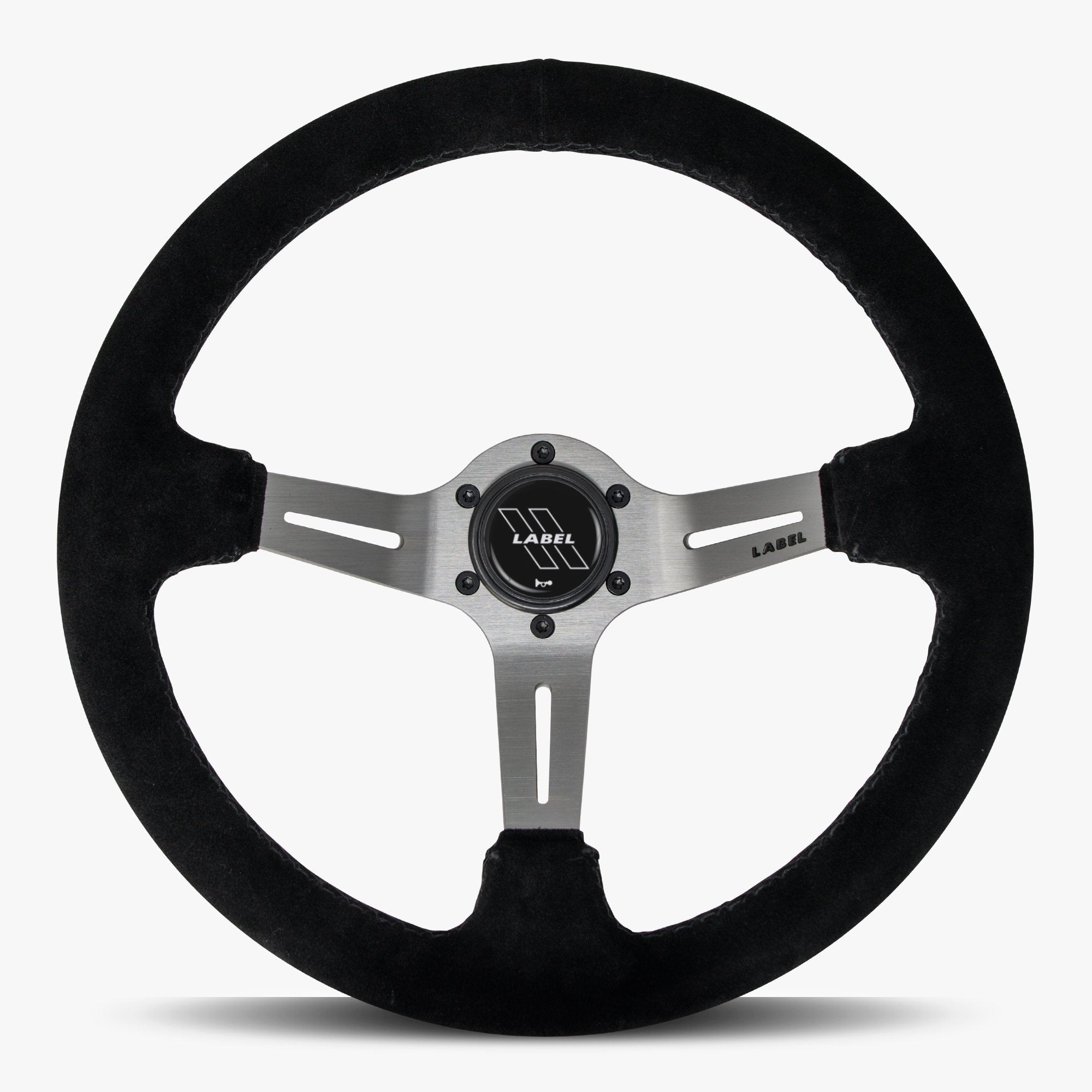 Label Gruppe Le Mans 350mm Steering Wheel | Black Alcantara Suede | Graphite Spokes | Black Stitch