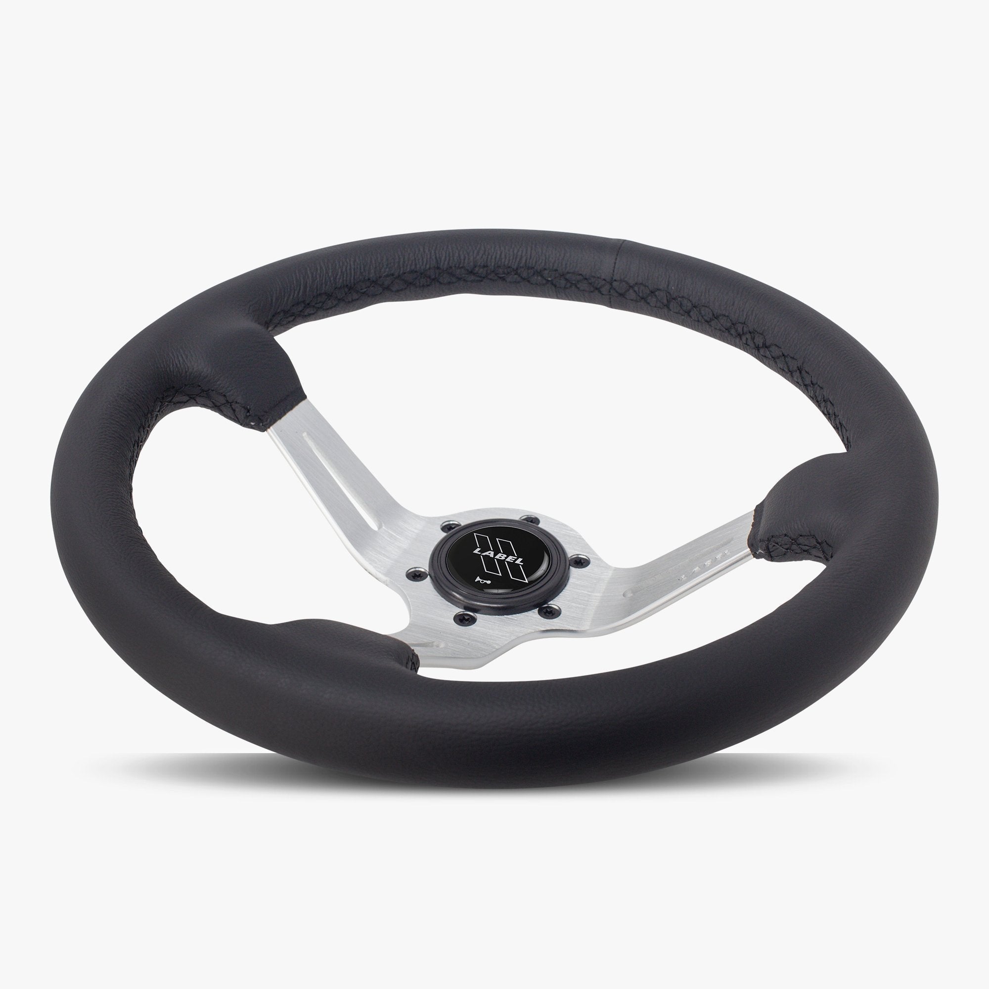 Label Gruppe Le Mans 350mm Steering Wheel | Black Leather | Silver Spokes | Black Stitch