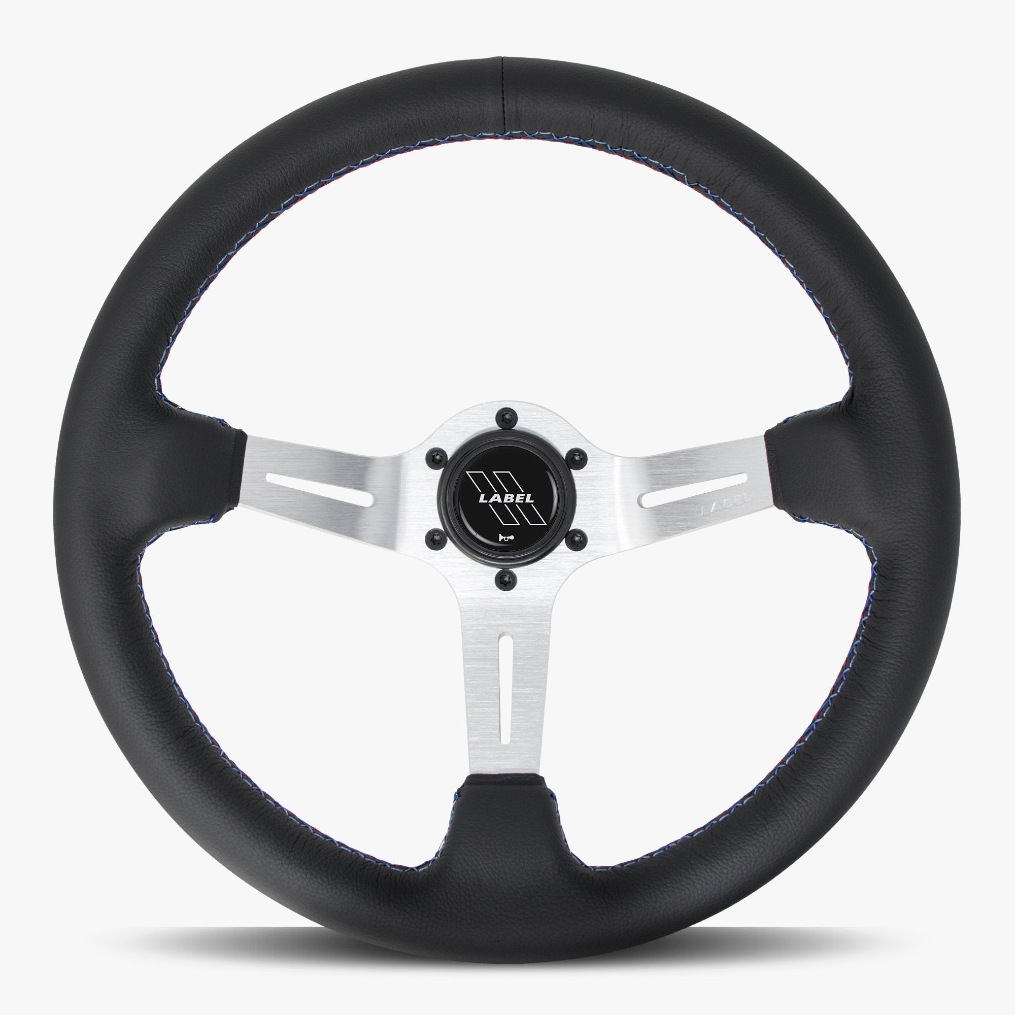 Label Gruppe Le Mans 350mm Steering Wheel | Black Leather | Silver Spokes | Bavarian Stitch