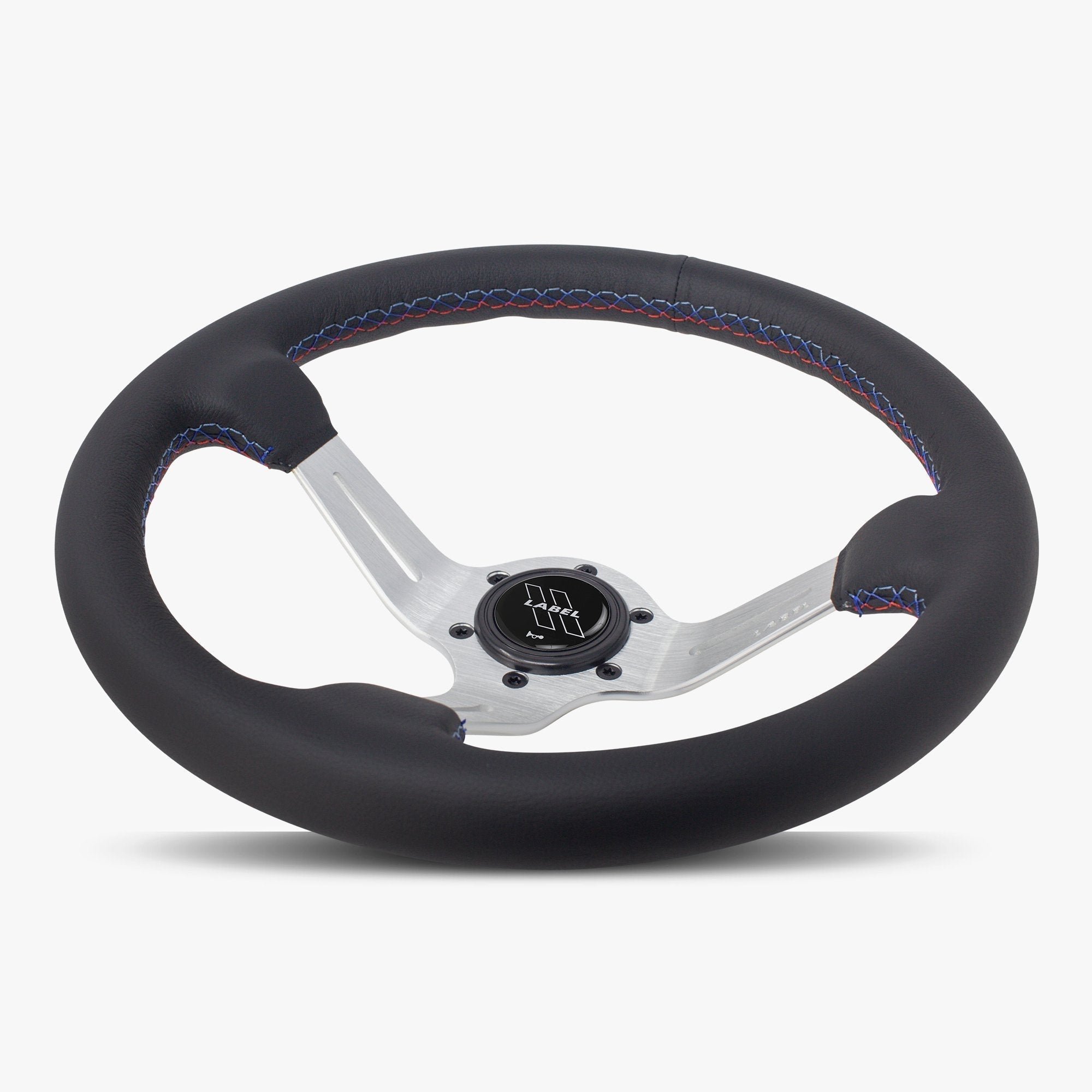 Label Gruppe Le Mans 350mm Steering Wheel | Black Leather | Silver Spokes | Bavarian Stitch