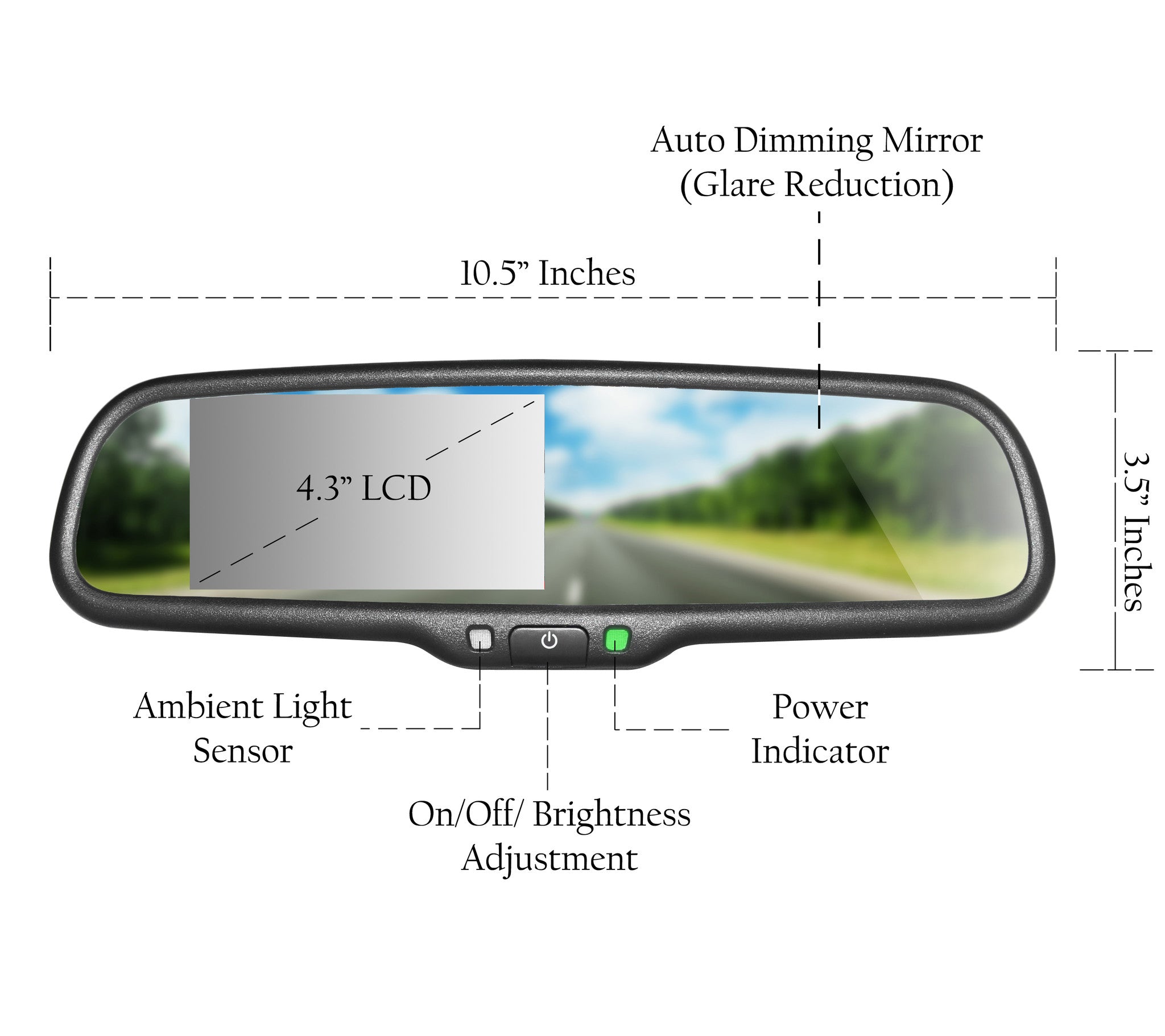 Master Tailgaters 10.5" Rear View Mirror with 4.3" LCD Screen + Auto Dimming Mirror | Ultra Bright | Rearview Universal Fit | Auto Adjusting Brightness LCD | Anti Glare | Full Mirror Replacement